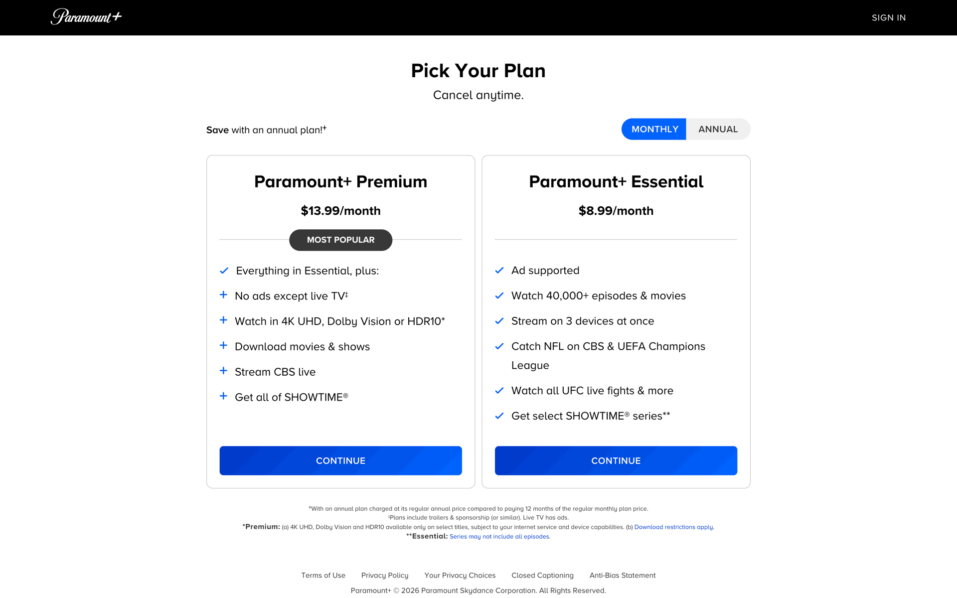 Paramount+ Web streaming interface screenshot 2