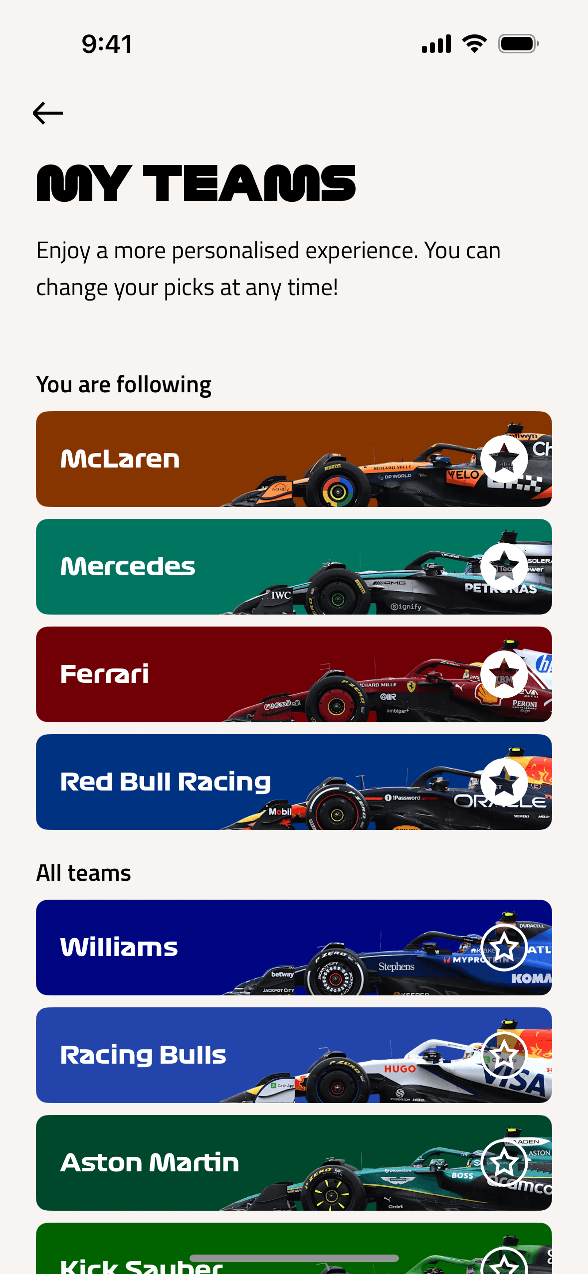 Formula 1® iOS Sports interface screenshot 15
