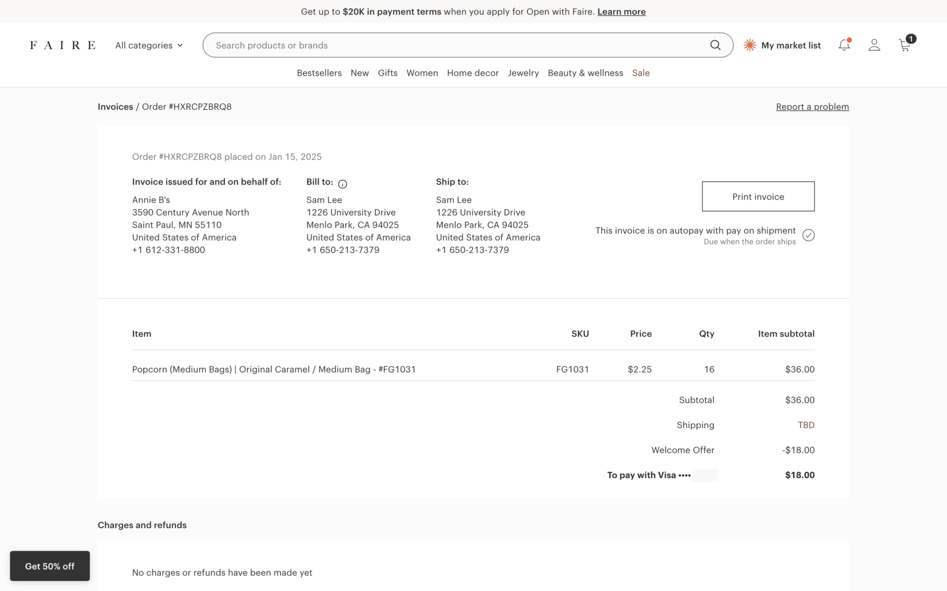 Faire Web Business interface screenshot 20