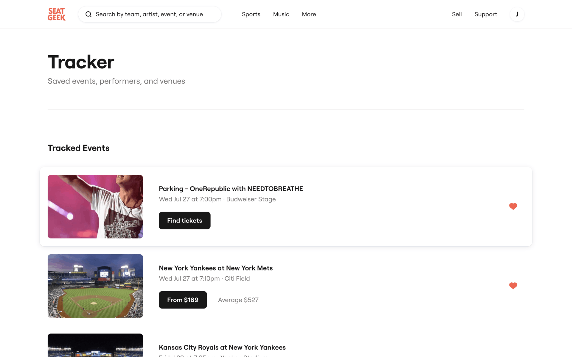 SeatGeek Web Entertainment interface screenshot 22