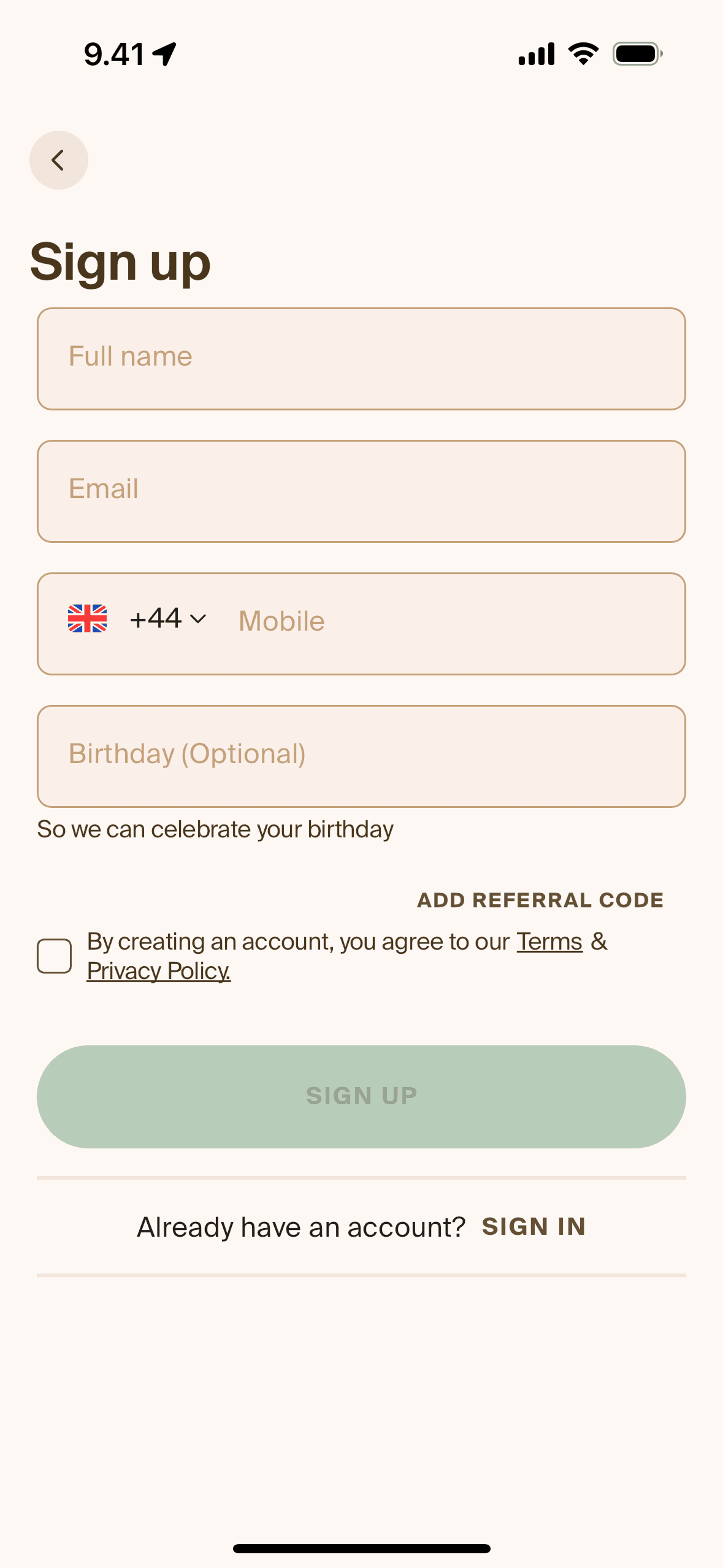 Creating an account on Blank Street (ios) screen 2