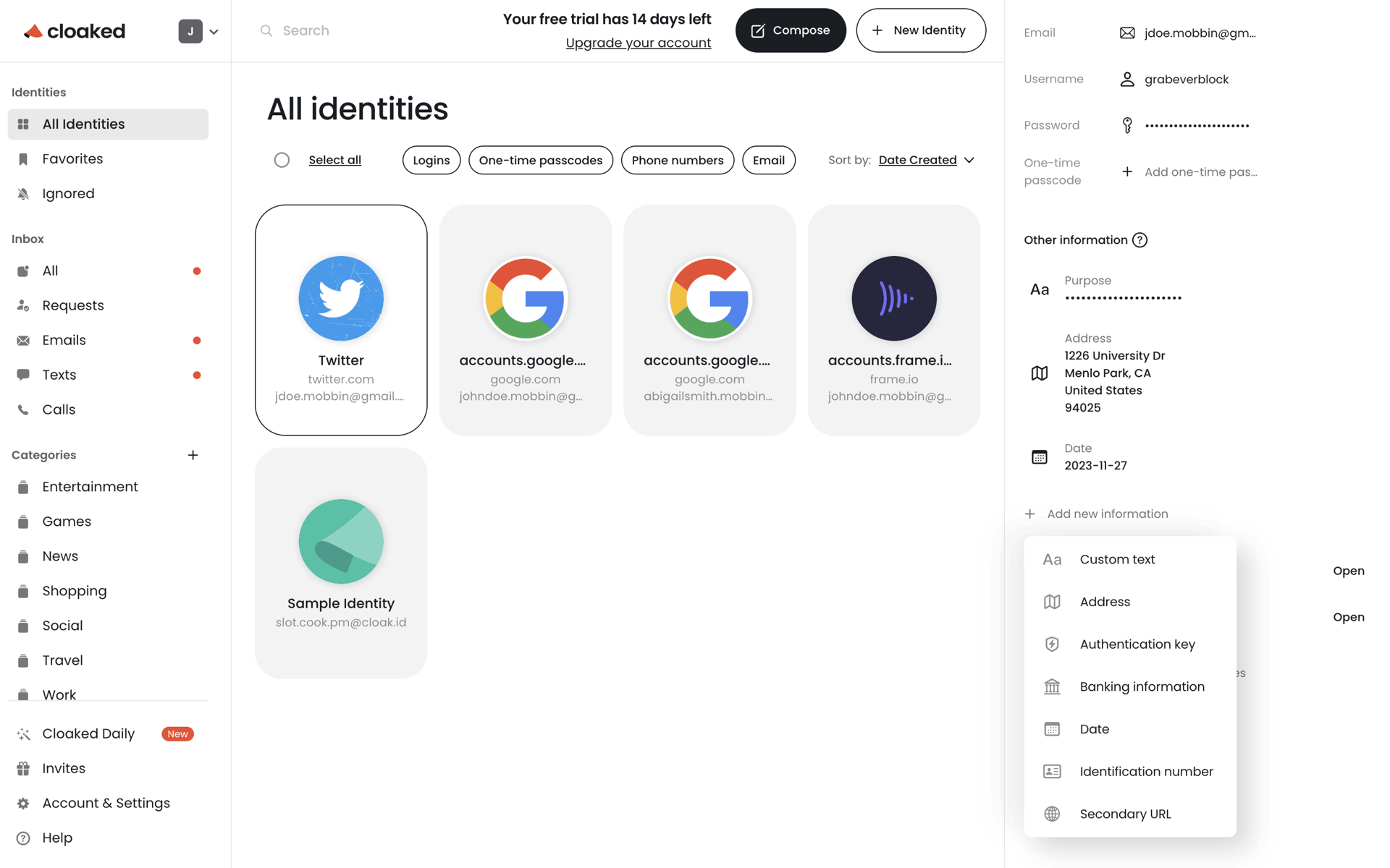 Cloaked Web Productivity interface screenshot 7
