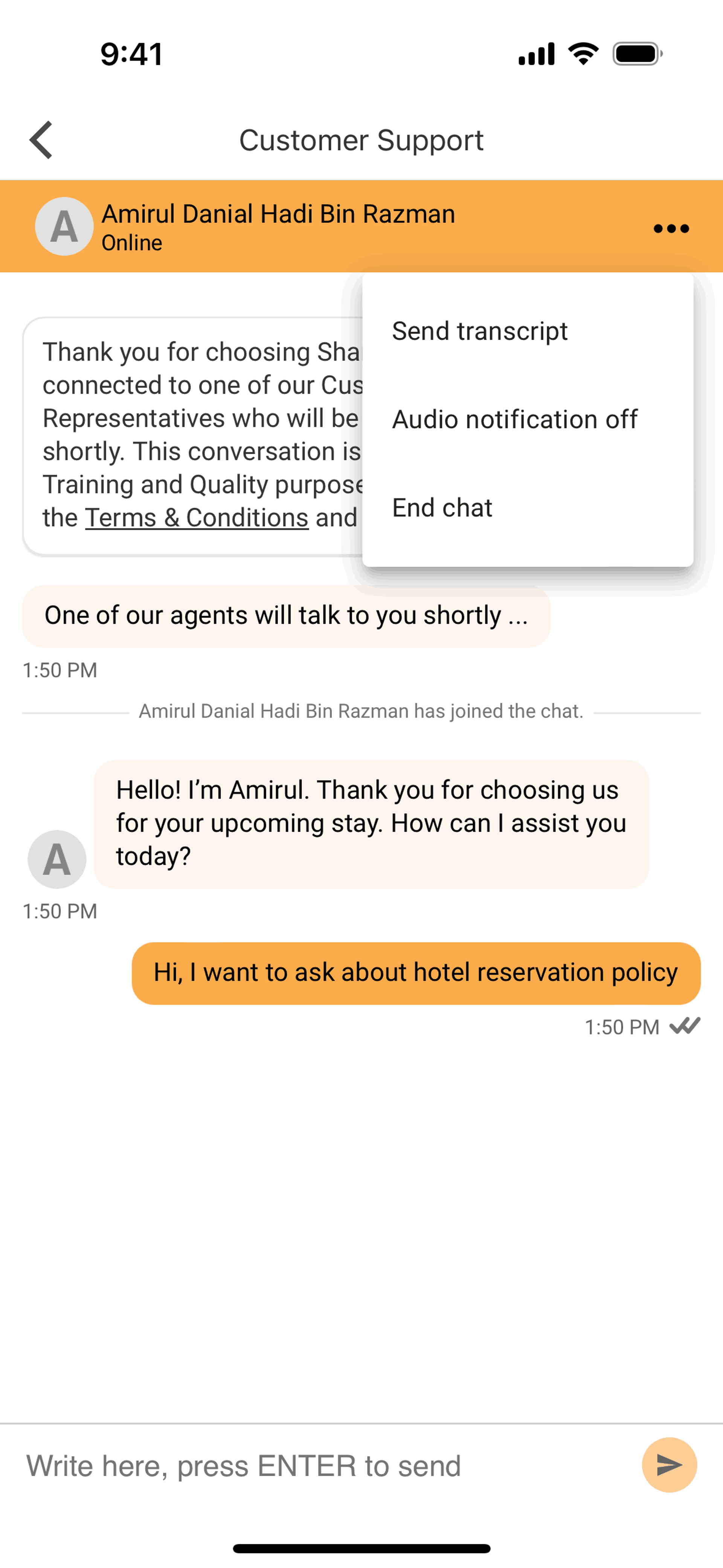 Sending chat transcript on Shangri-La Circle (ios) screen 2