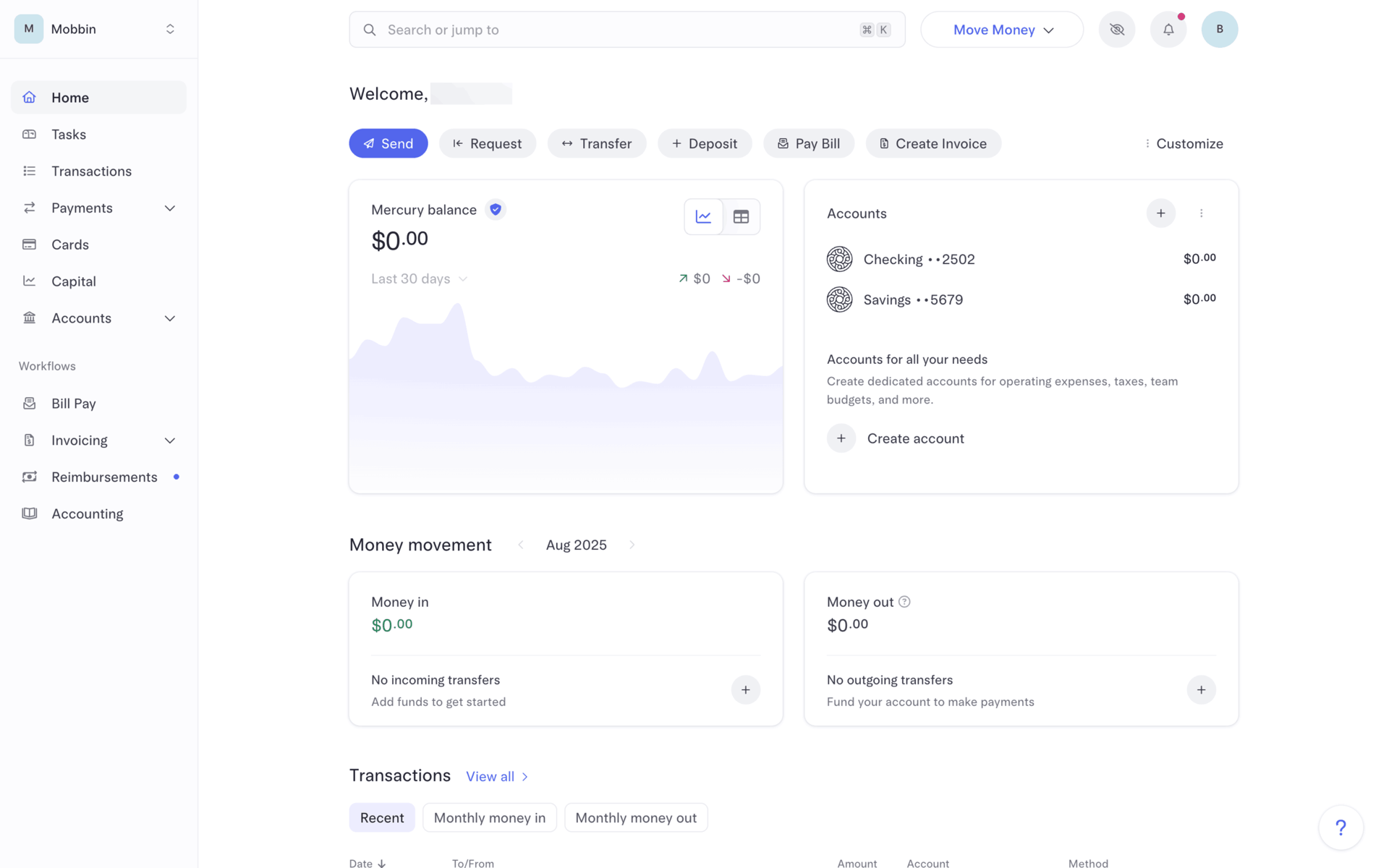 Mercury Web Finance interface screenshot 9