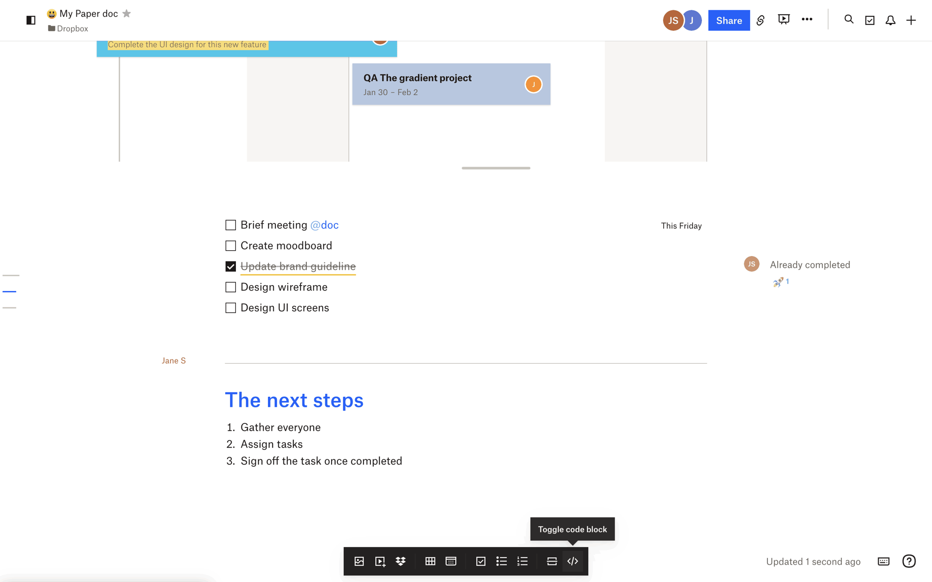 Dropbox Paper Web Productivity interface screenshot 18