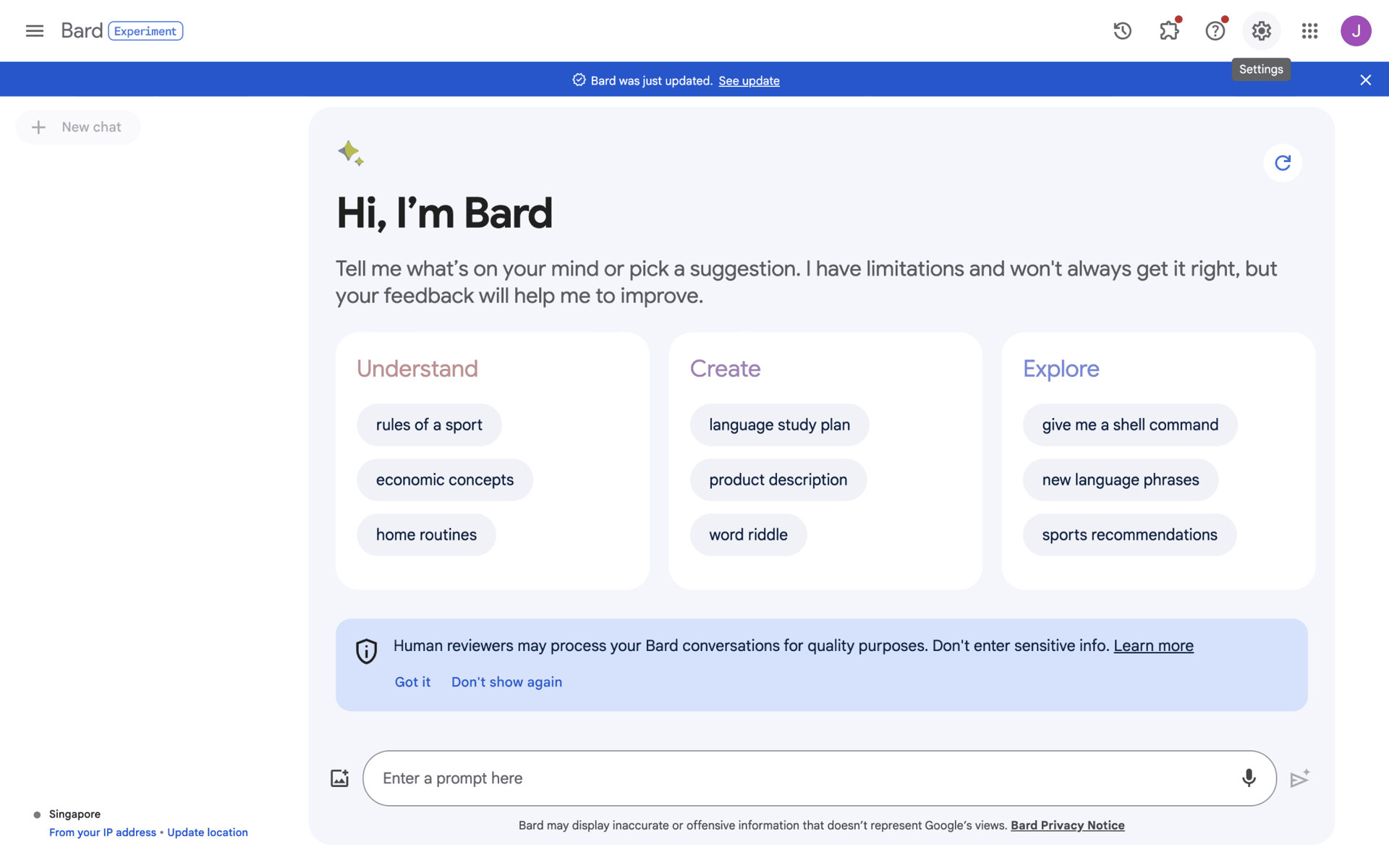 Bard Web AI interface screenshot 14