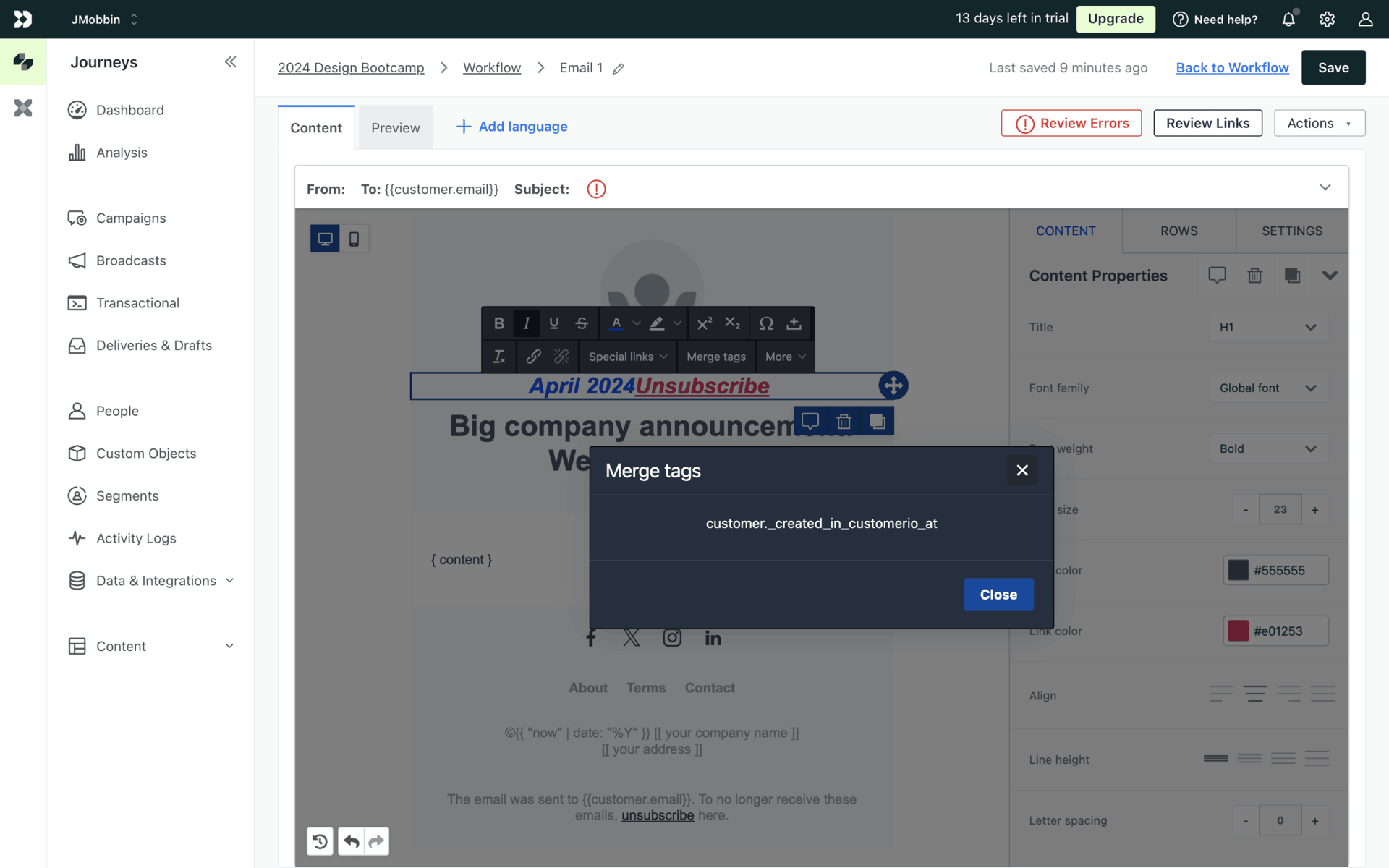 Customer.io Web Business interface screenshot 13