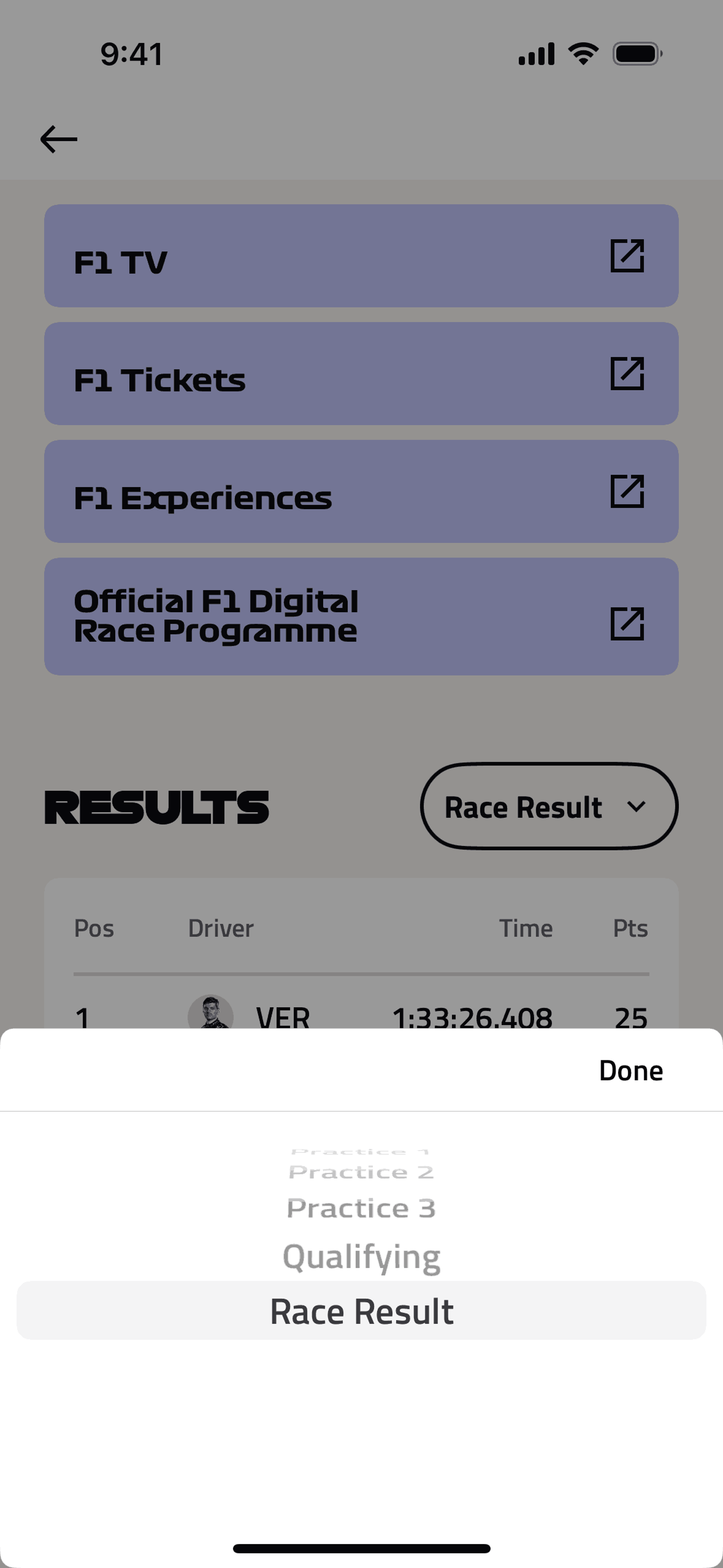Formula 1® iOS Sports interface screenshot 5