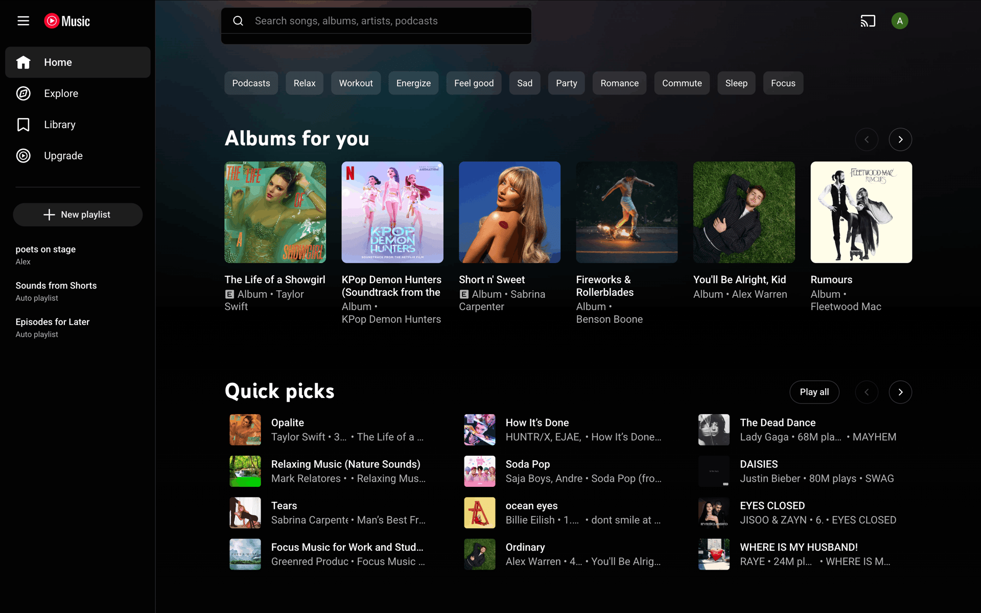 YouTube Music Web Music & Audio interface screenshot 13
