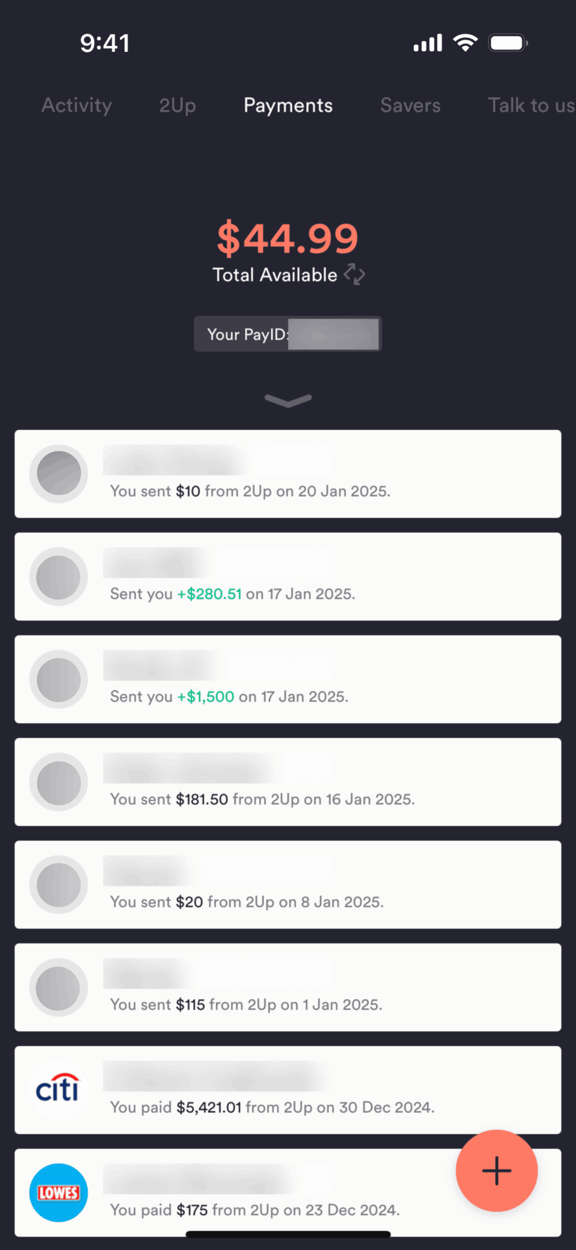 Up iOS Finance interface screenshot 1