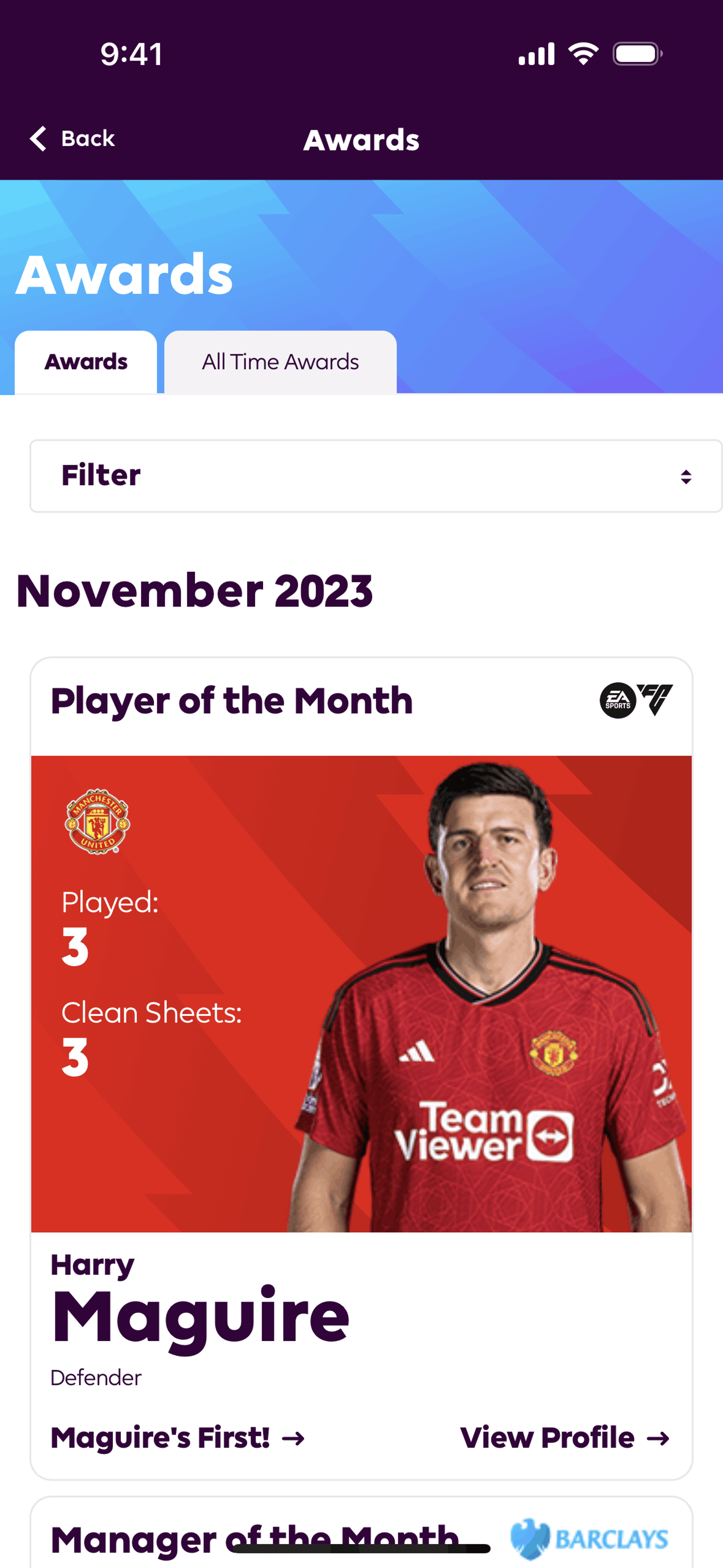 Premier League iOS Sports interface screenshot 4