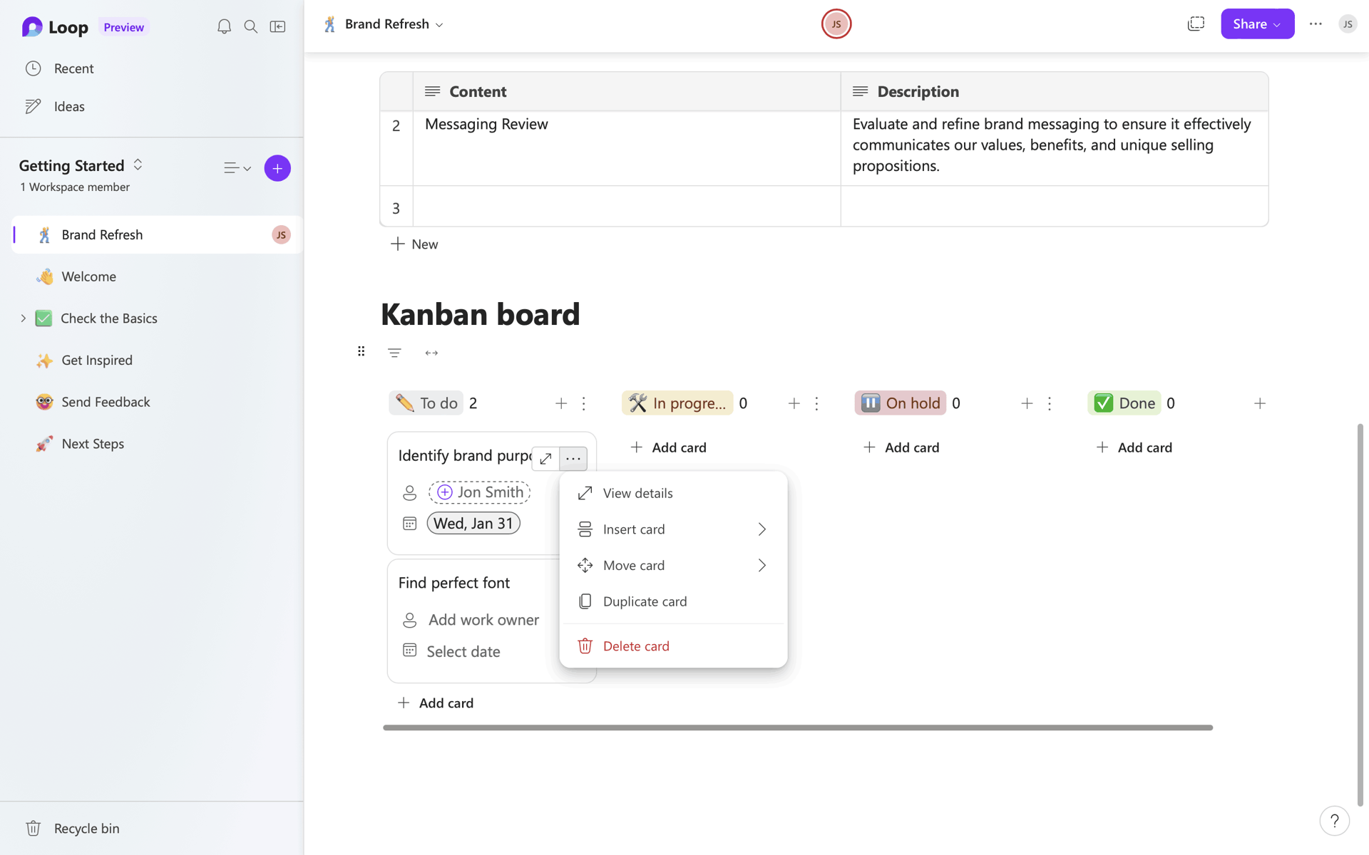 Microsoft Loop Web Collaboration interface screenshot 19