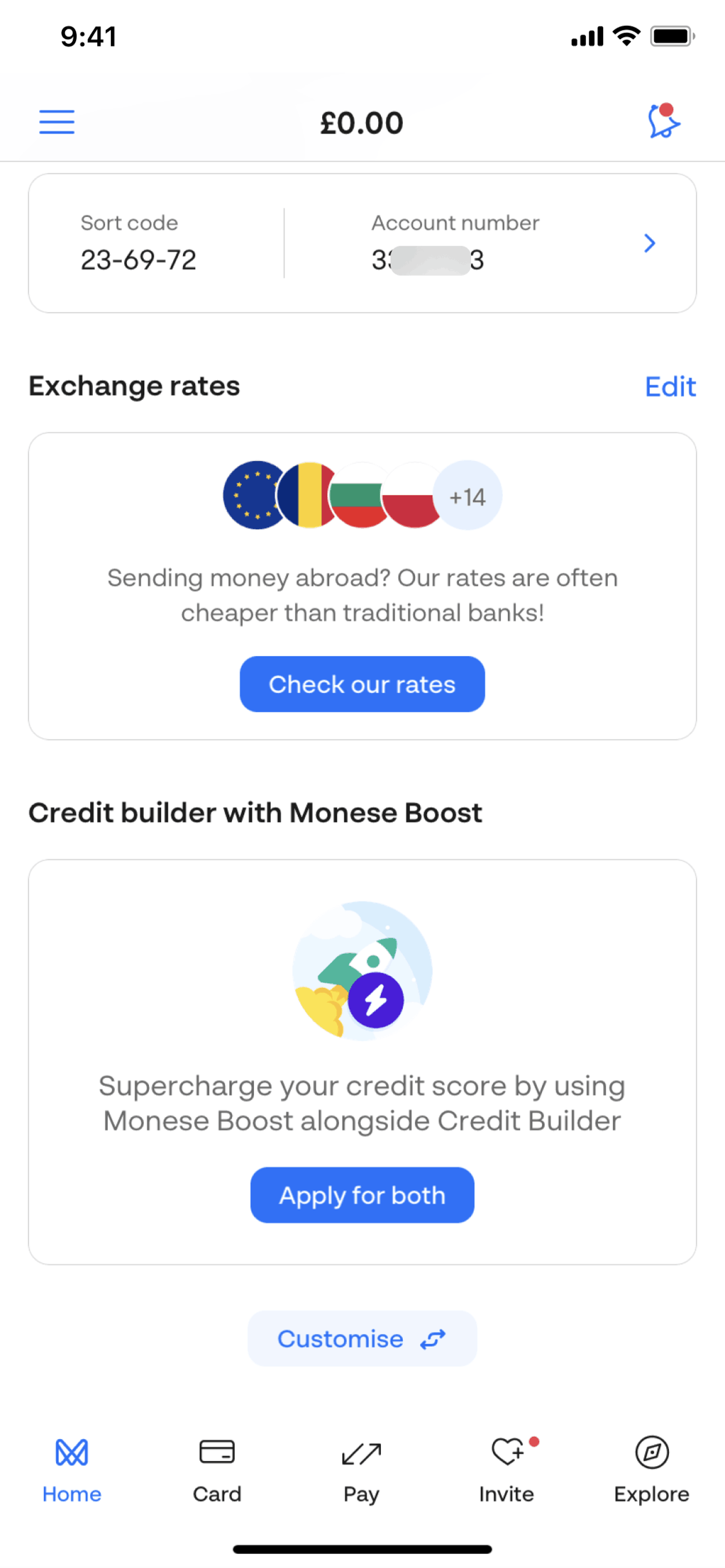 Monese iOS Finance interface screenshot 3