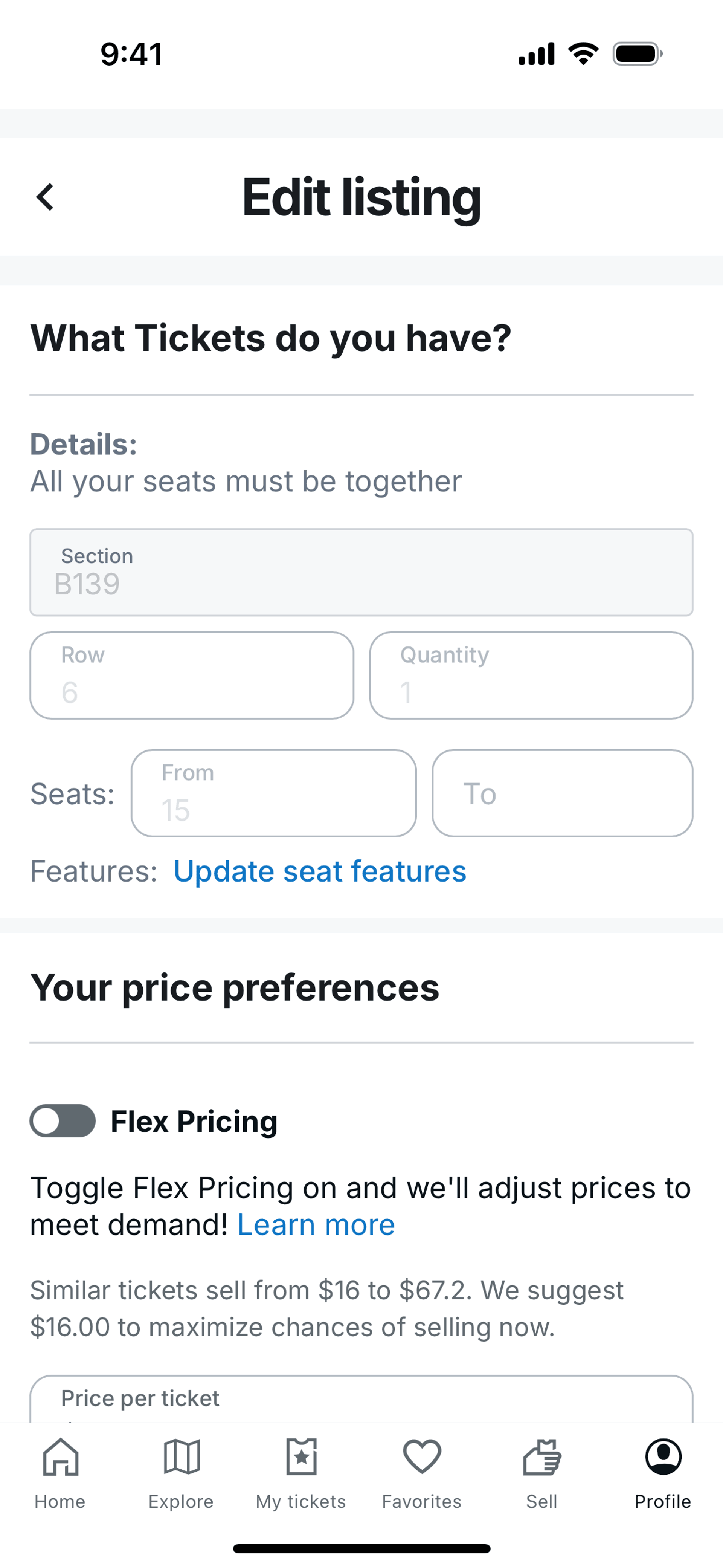 StubHub iOS Entertainment interface screenshot 23