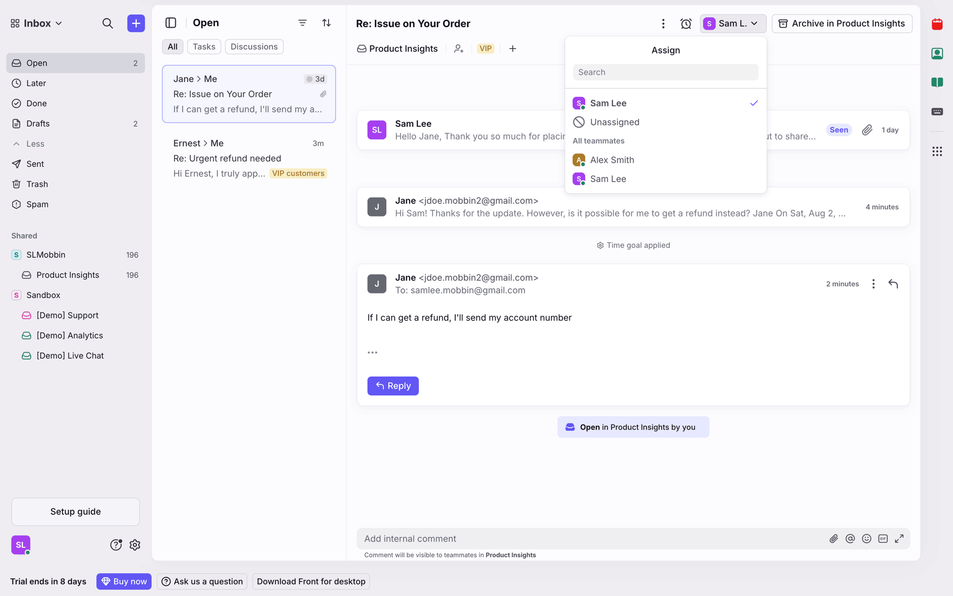 Front Web Business interface screenshot 6