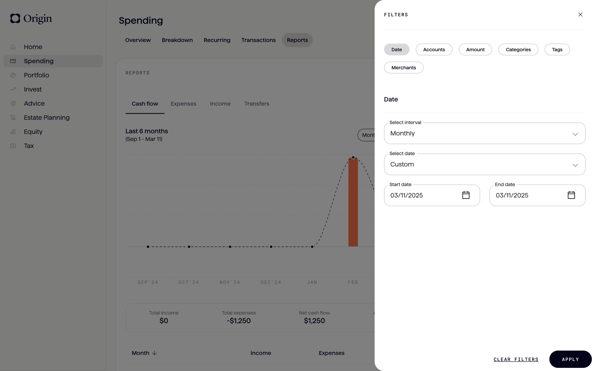 Origin Web Finance interface screenshot 10