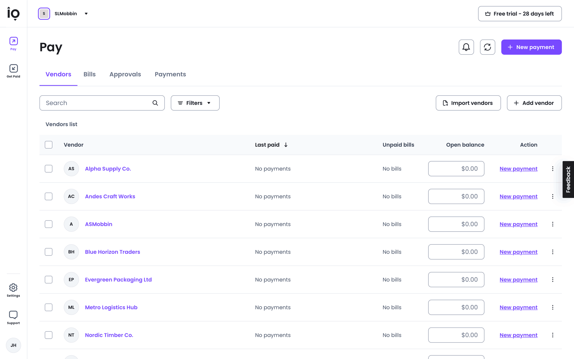 Melio Web Finance interface screenshot 5