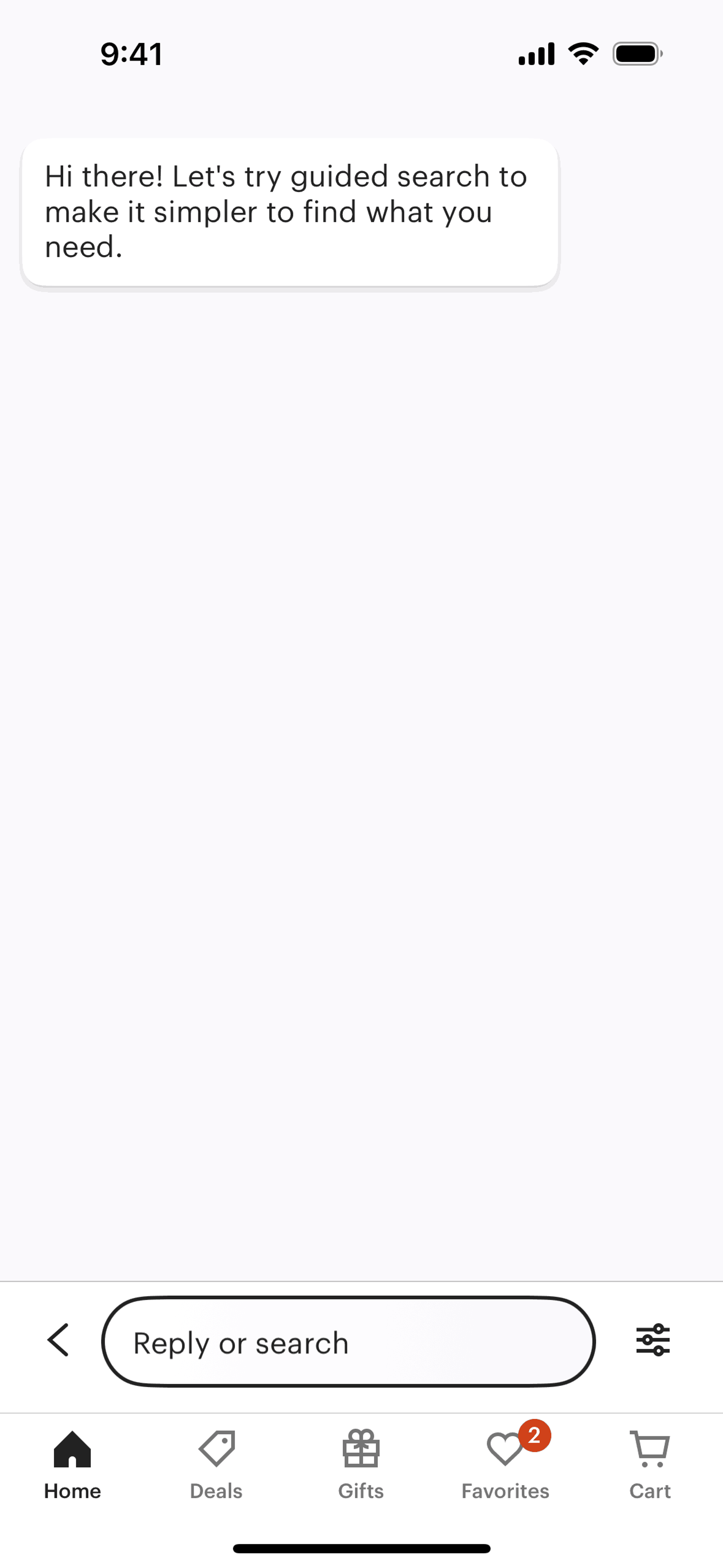 Searching with a chat on Etsy (ios) screen 2