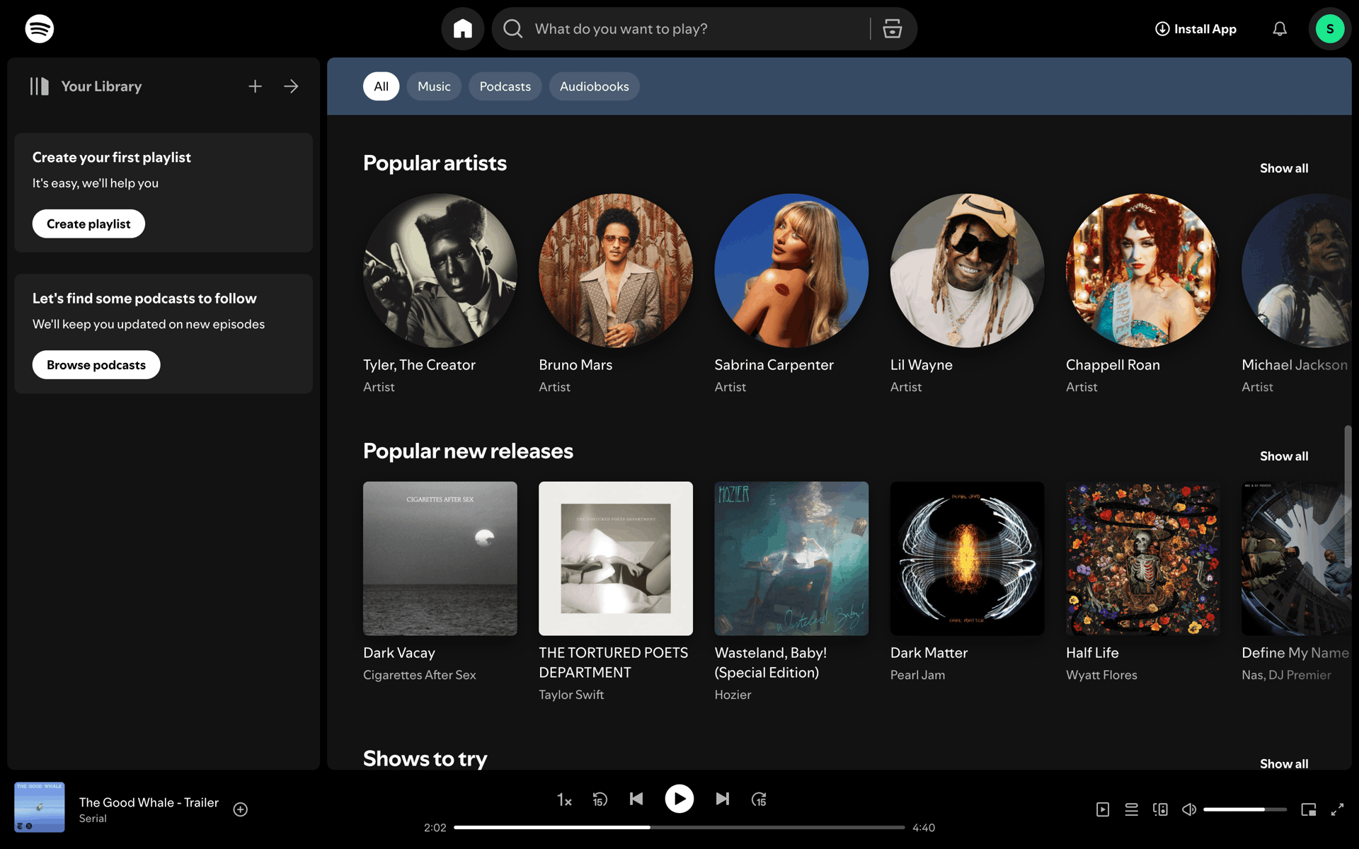 Spotify Web Music & Audio interface screenshot 1