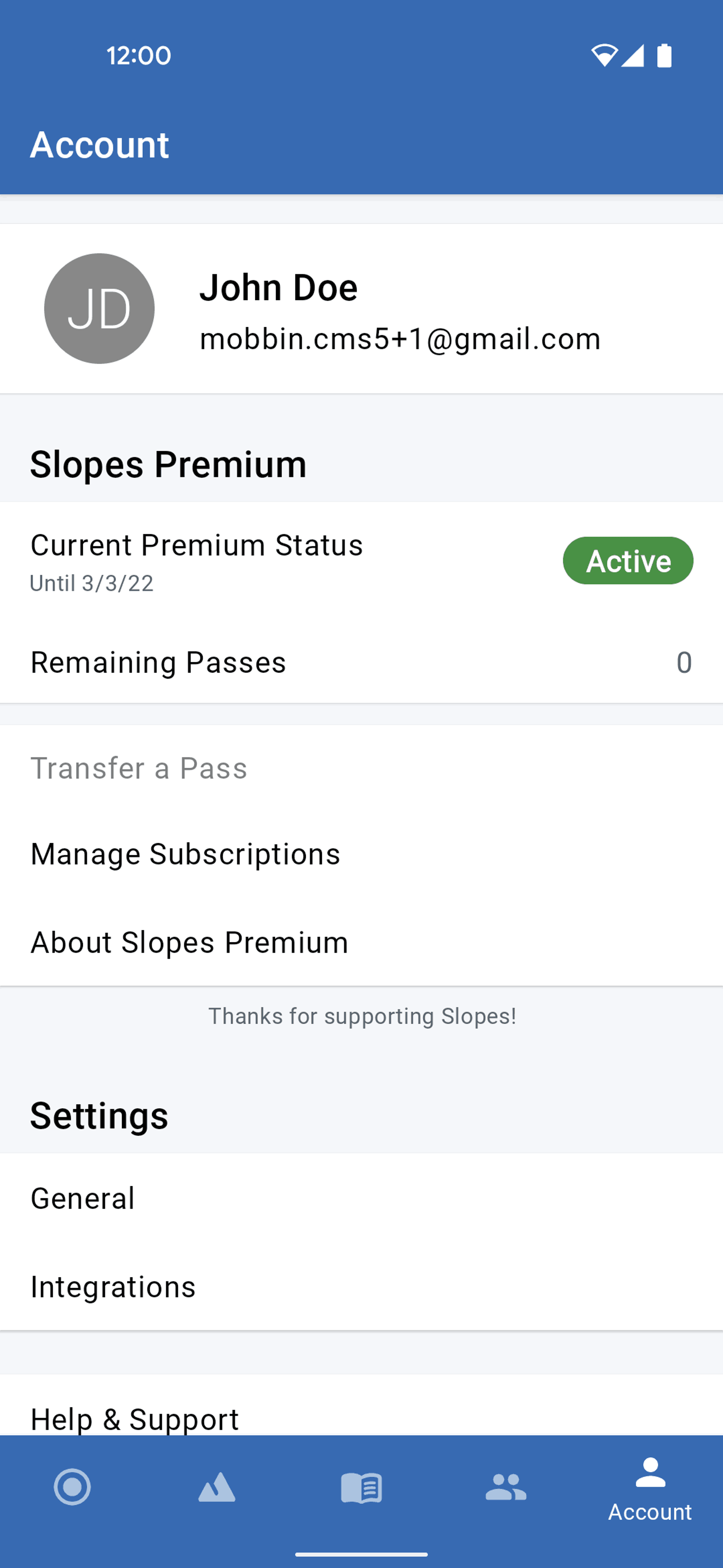 Slopes Android Sports interface screenshot 3