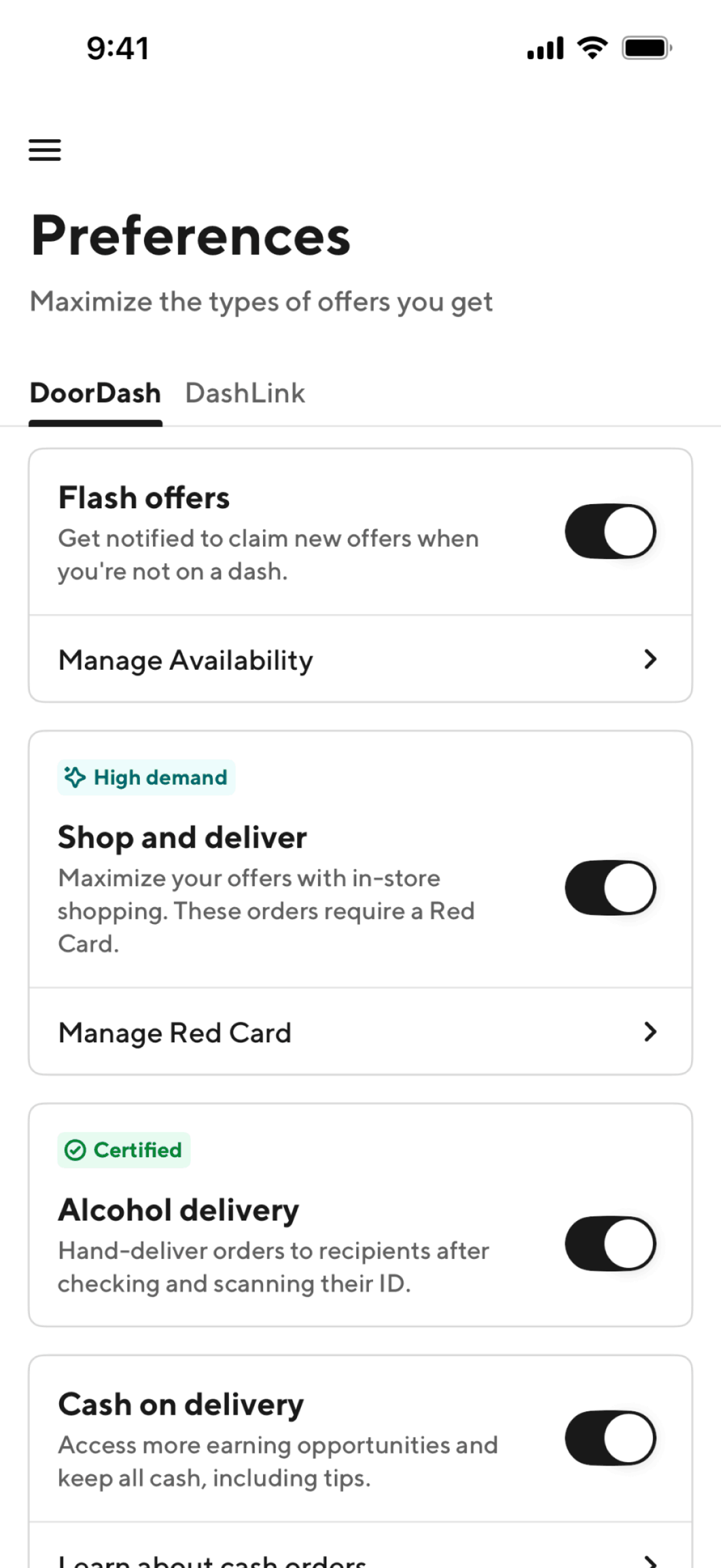 DoorDash Dasher iOS Business interface screenshot 14