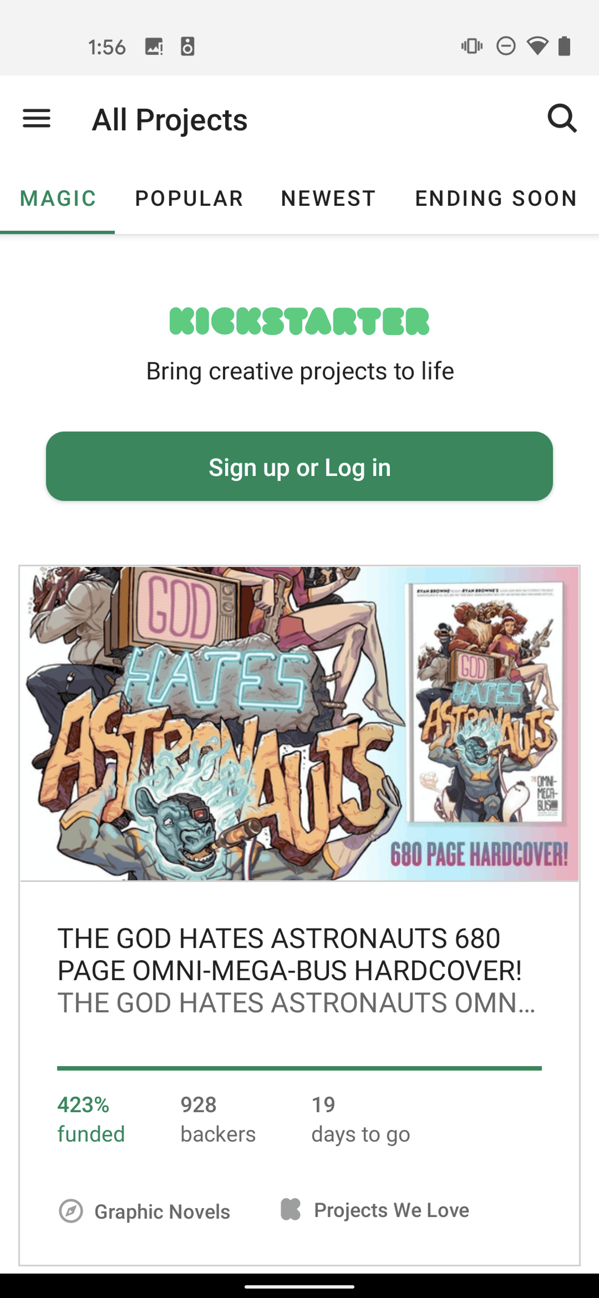 Kickstarter Android Social Networking interface screenshot 1