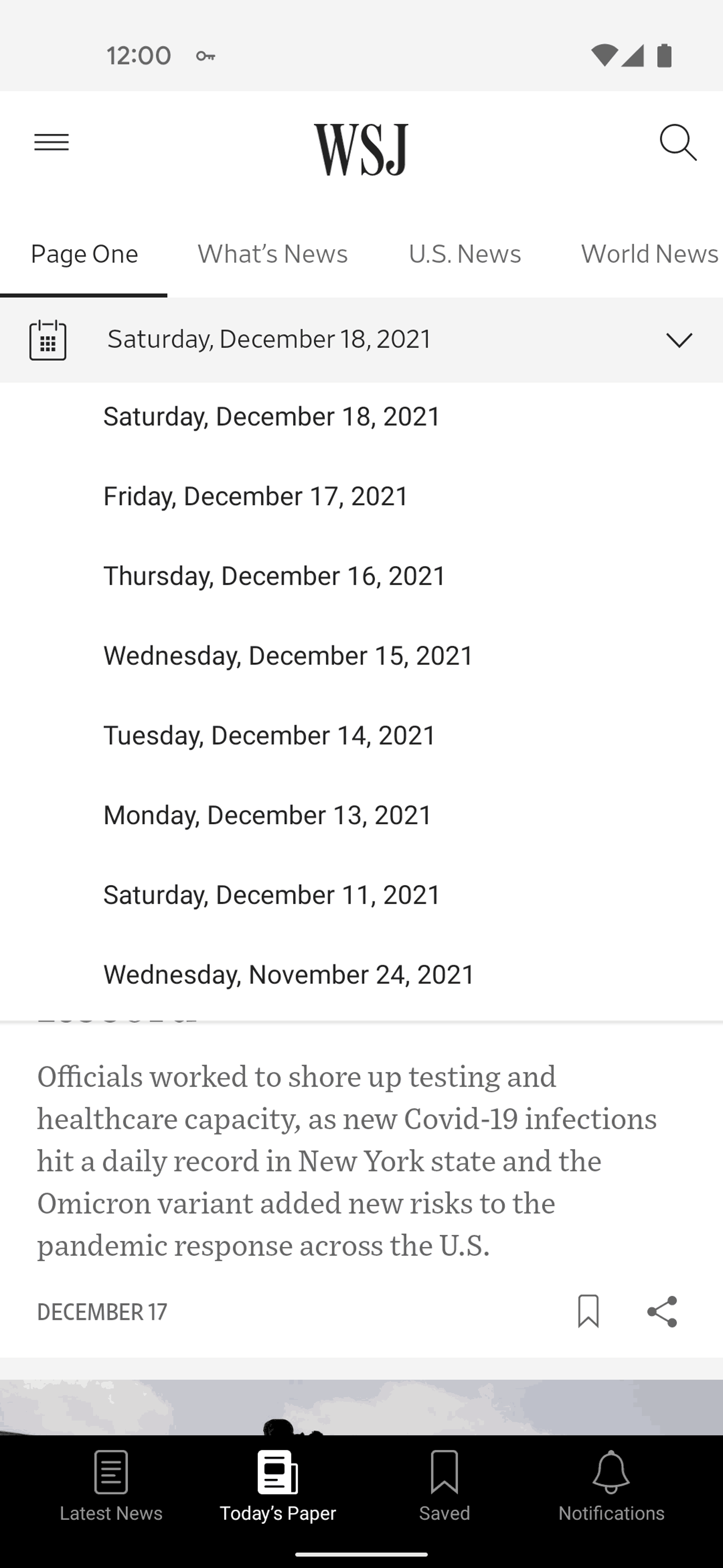 The Wall Street Journal Android News interface screenshot 14