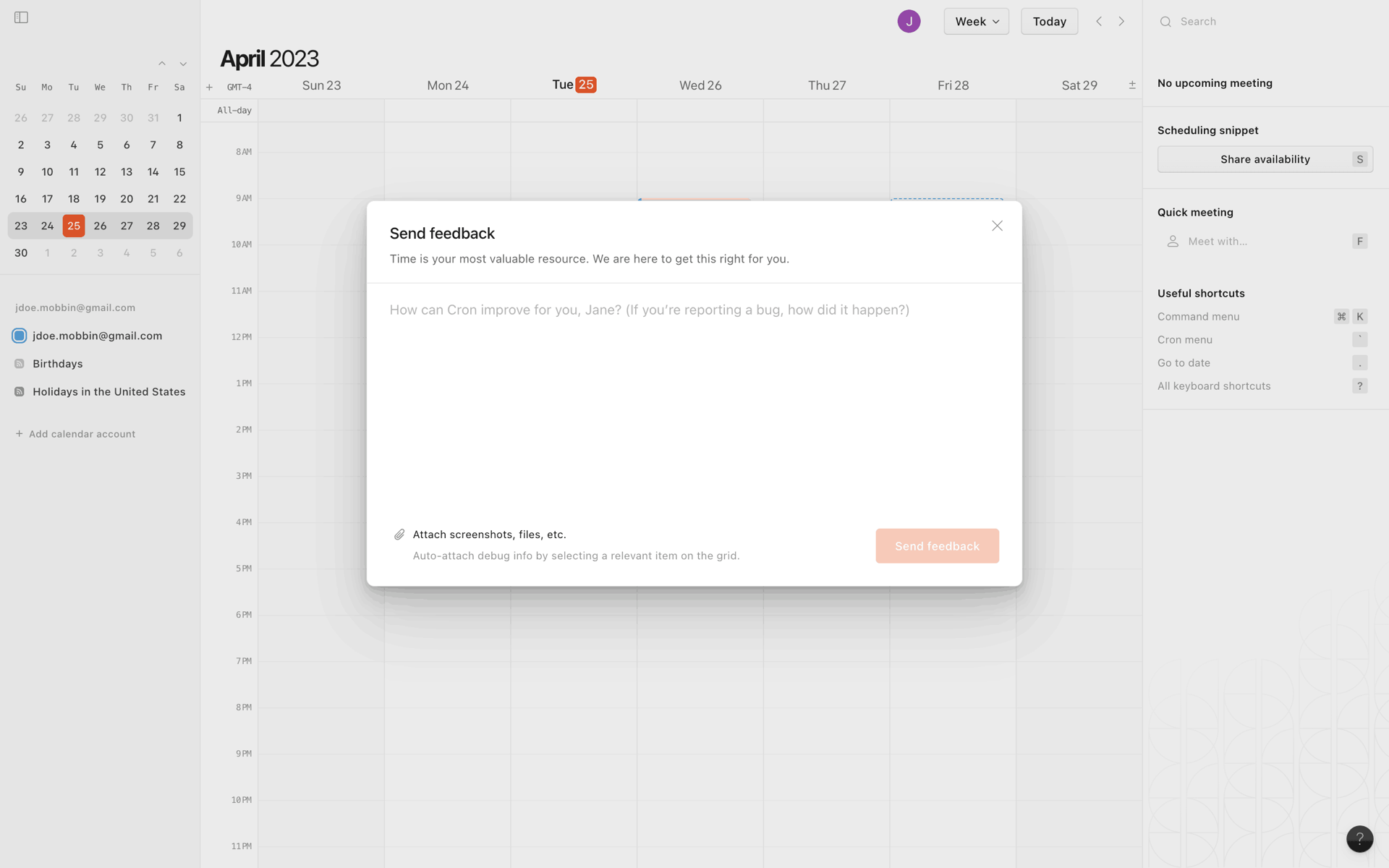 Cron Calendar Web Productivity interface screenshot 13