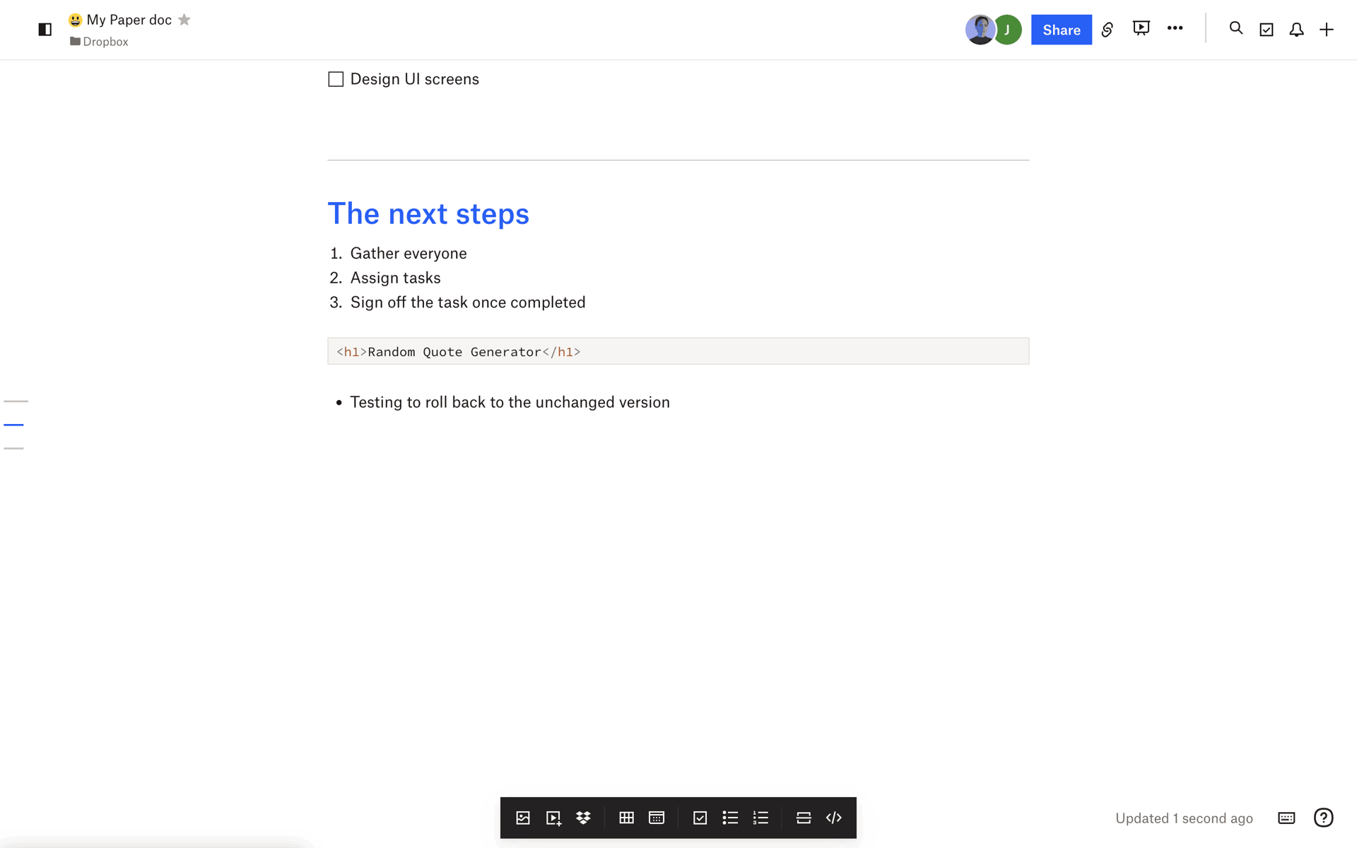 Dropbox Paper Web Productivity interface screenshot 19