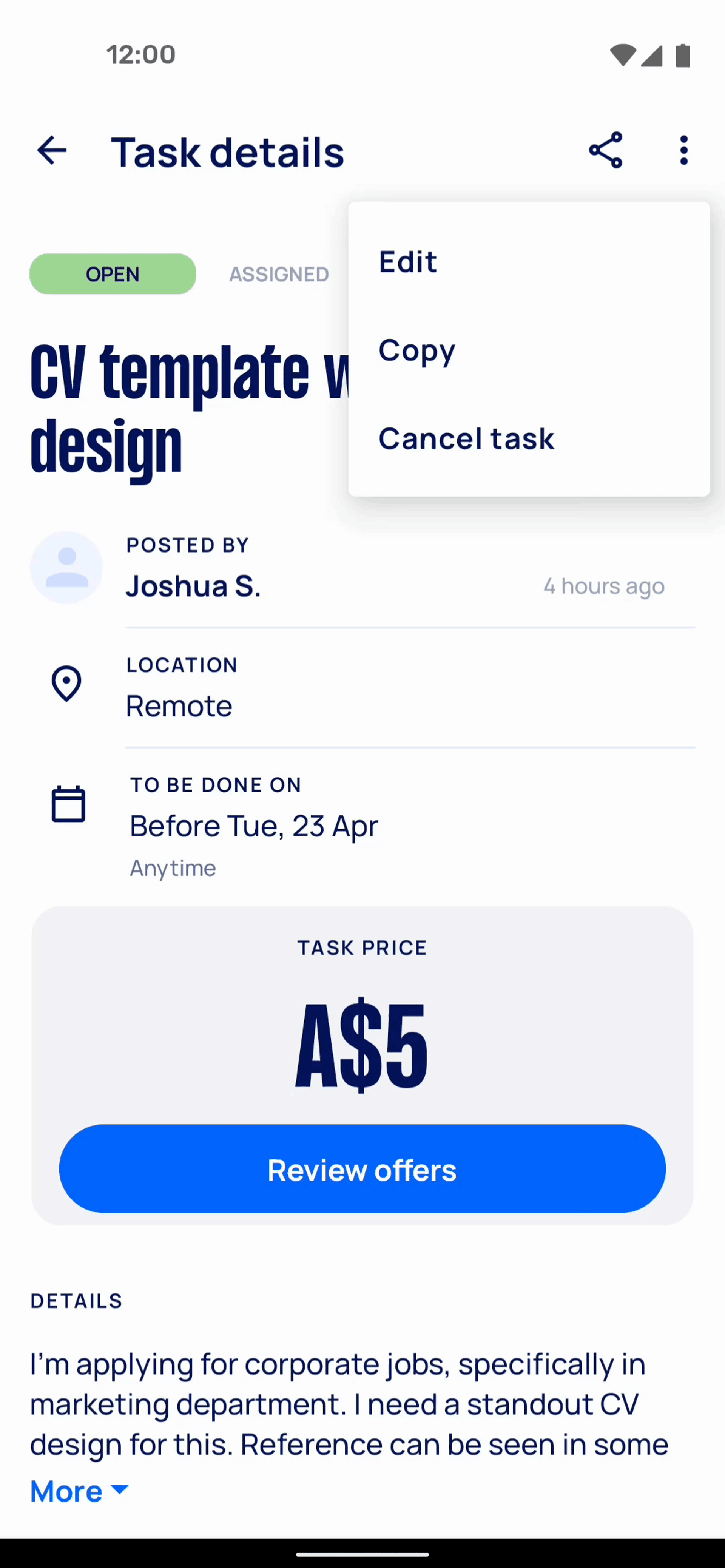 Airtasker Android Business interface screenshot 22