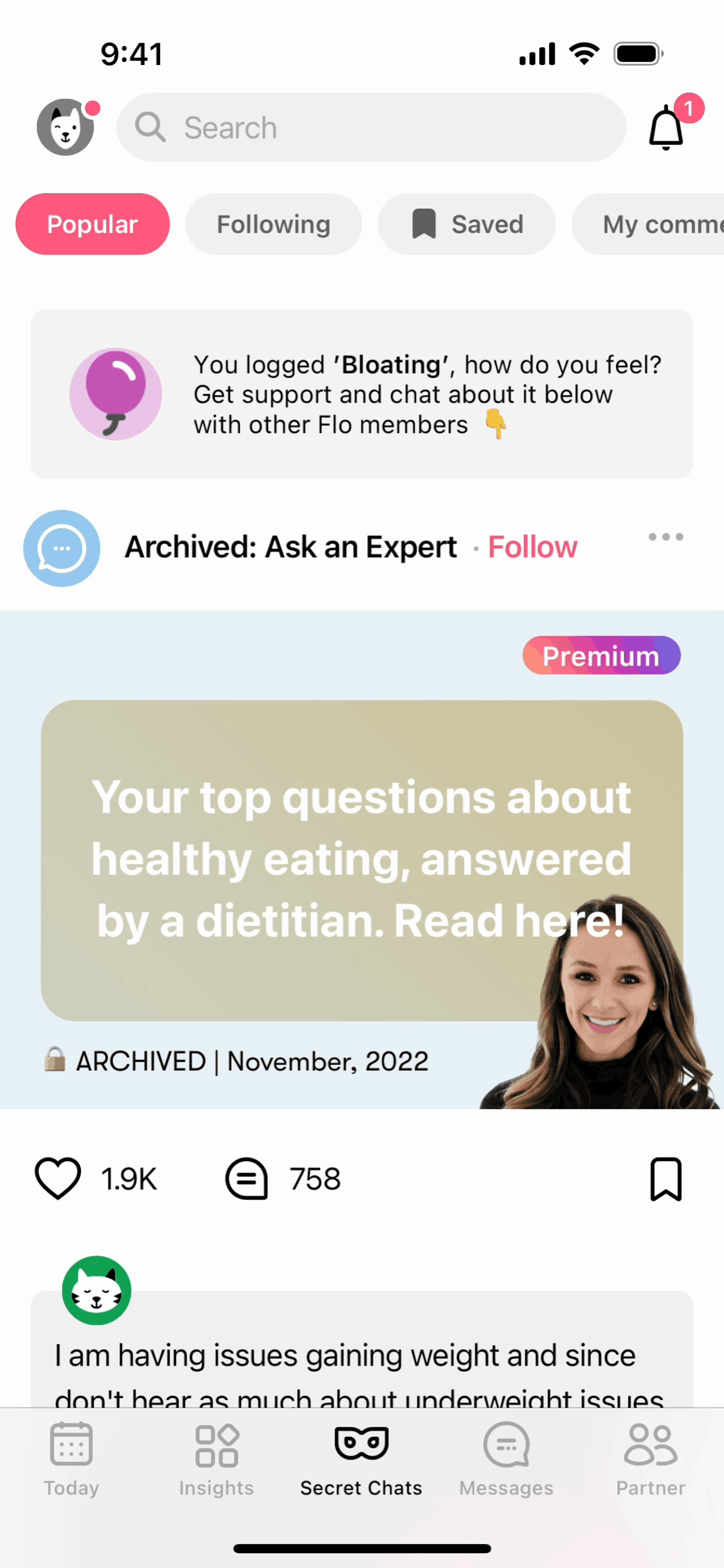 Flo iOS Health & Fitness interface screenshot 18