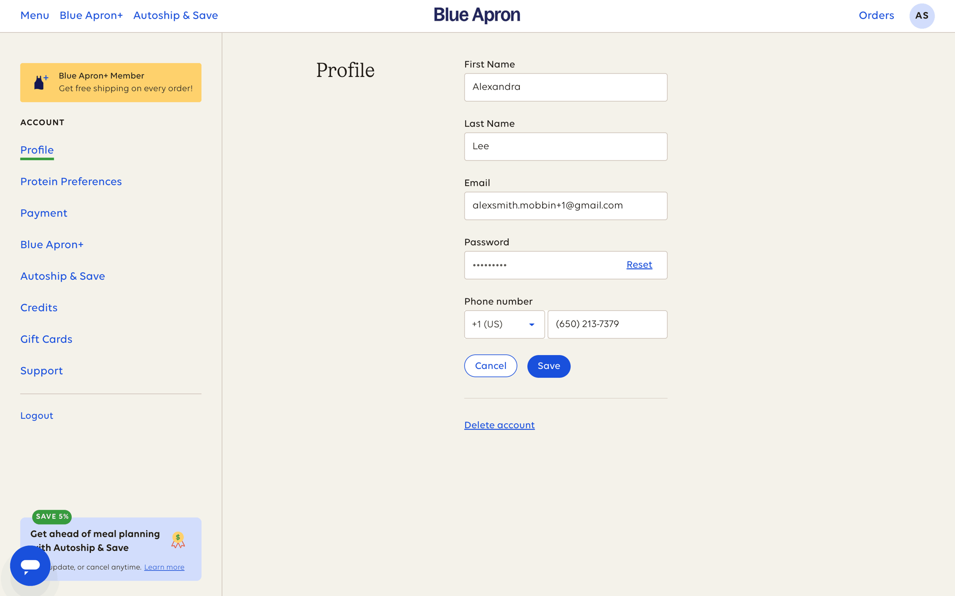 Blue Apron Web Shopping interface screenshot 10
