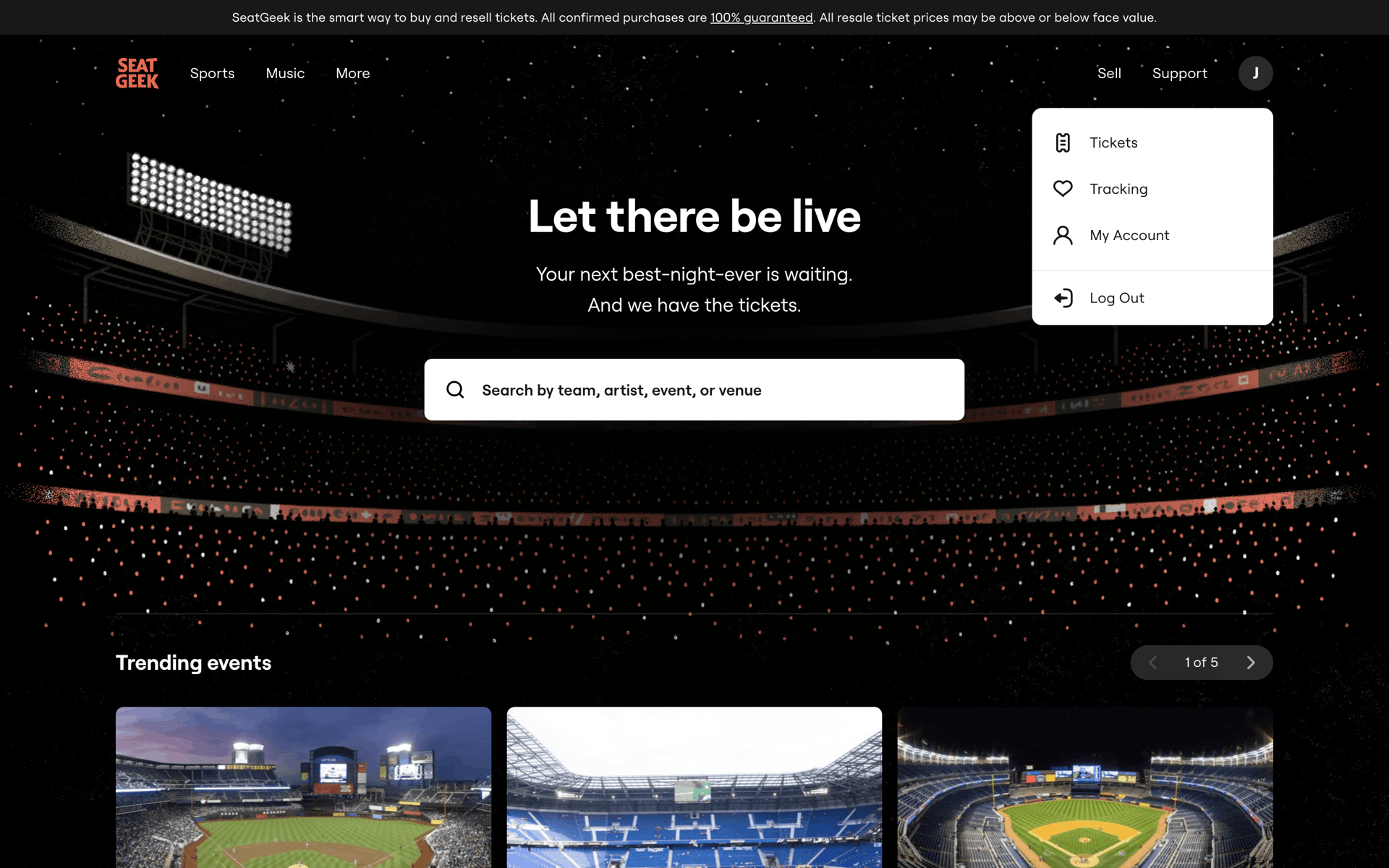 SeatGeek Web Entertainment interface screenshot 18