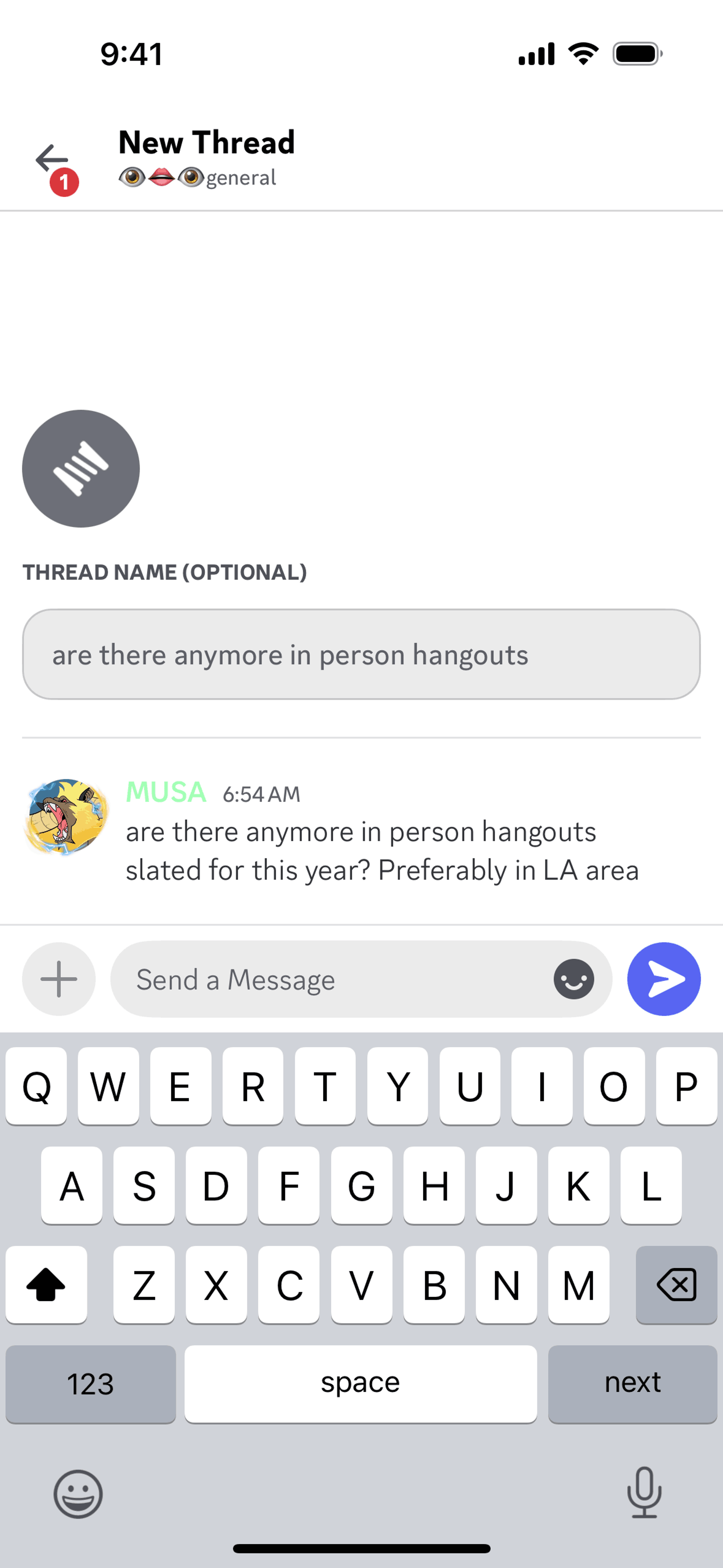 Communication app screen 1