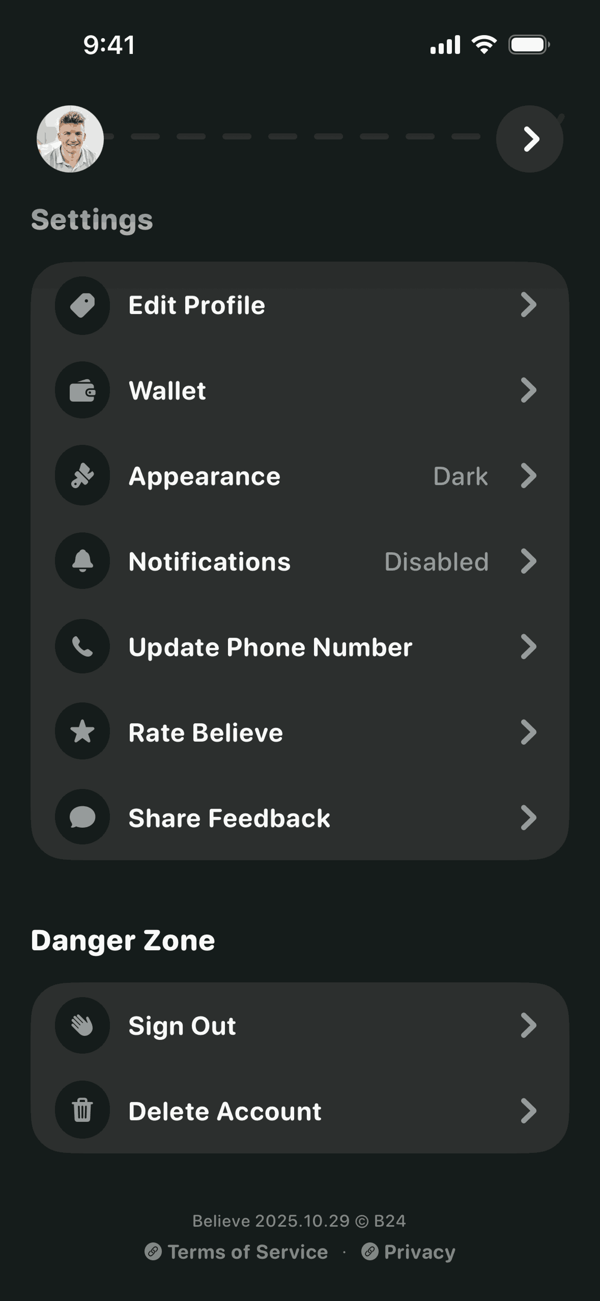 Believe iOS Finance interface screenshot 4