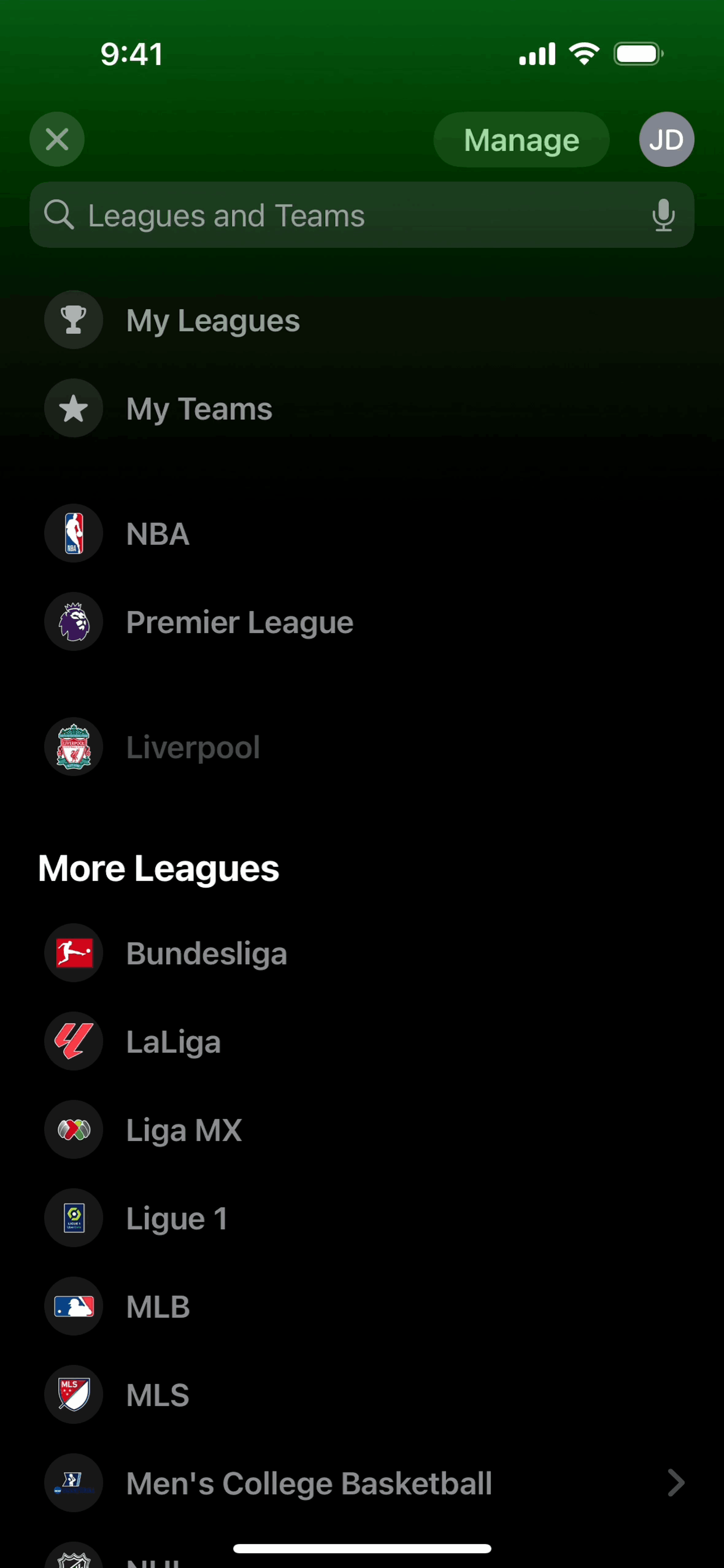 Apple Sports iOS Sports interface screenshot 8