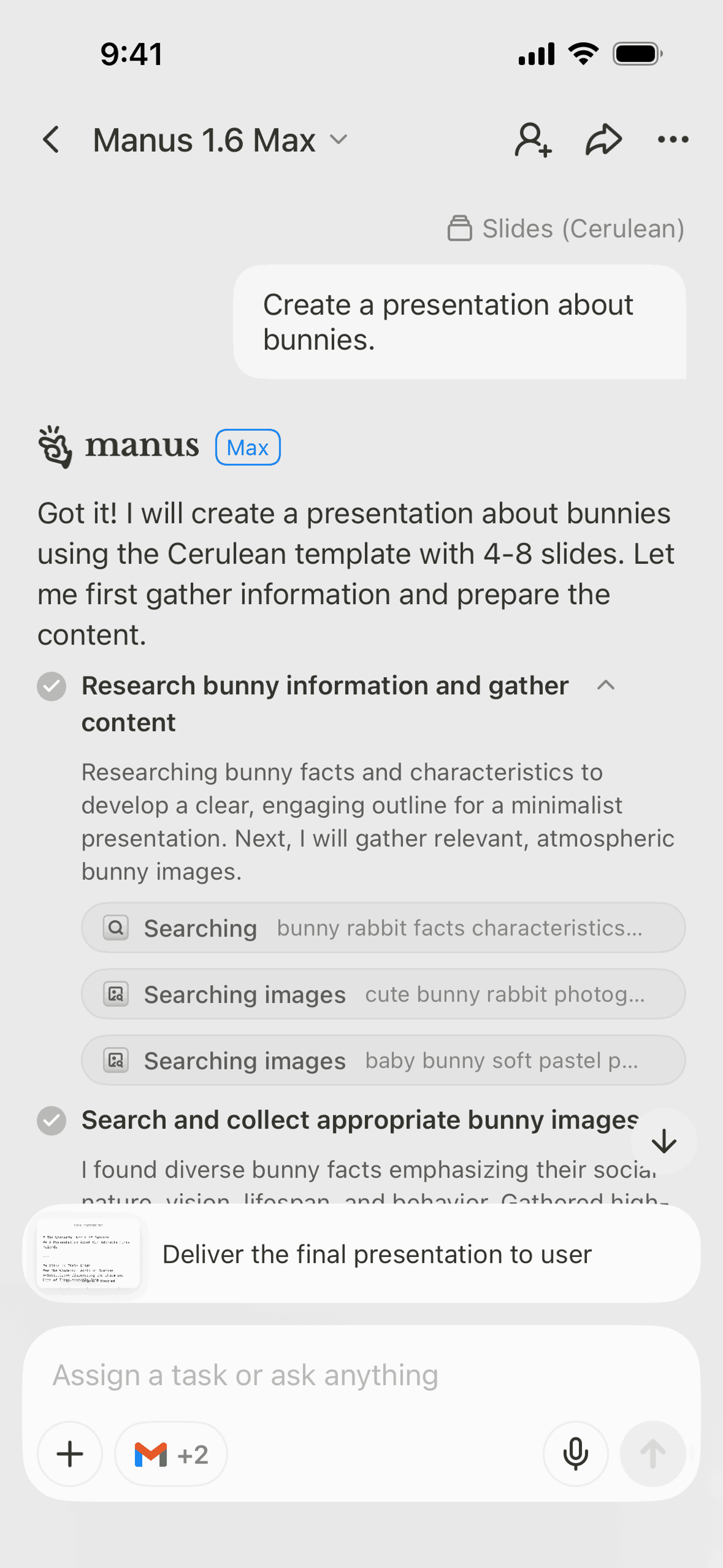 Manus iOS AI interface screenshot 5
