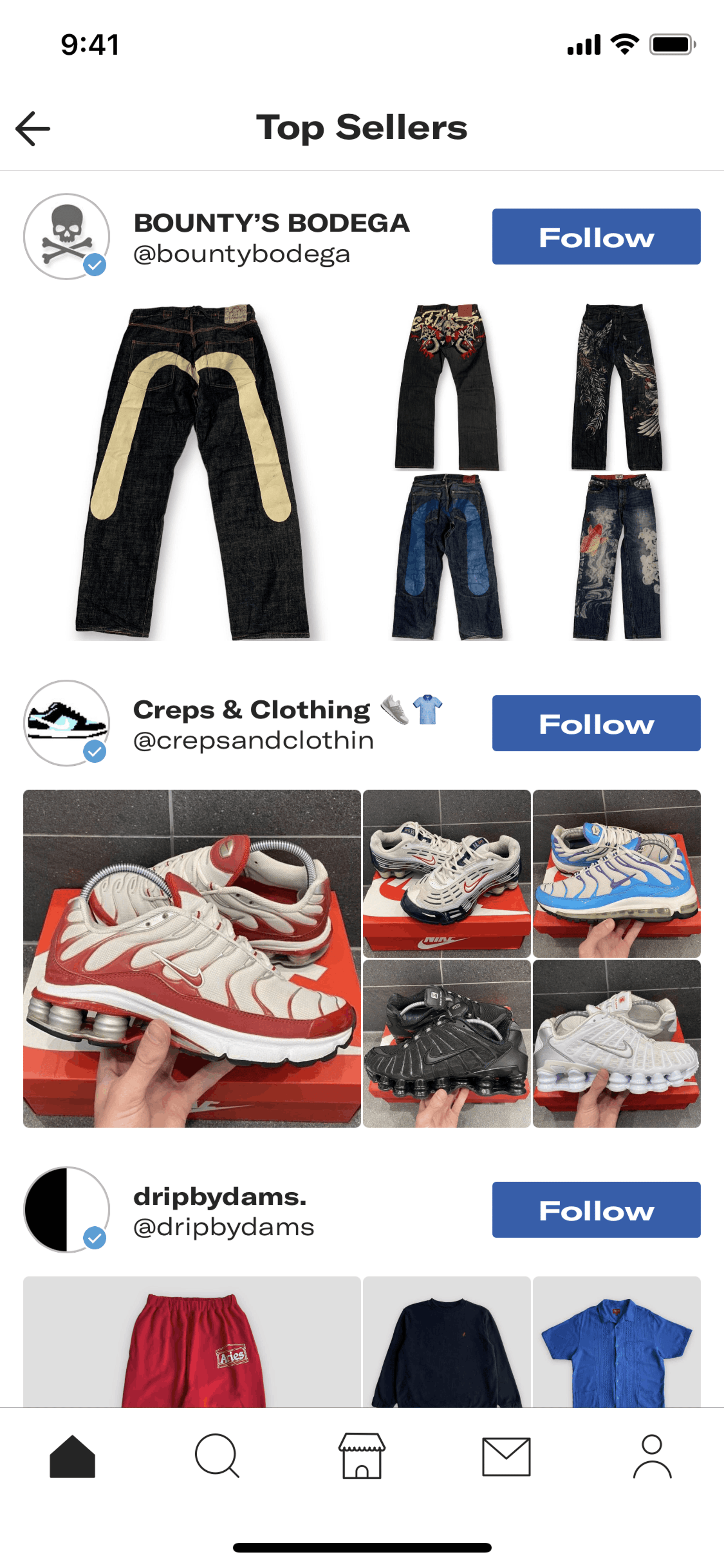 Top sellers on Depop (ios) screen 2