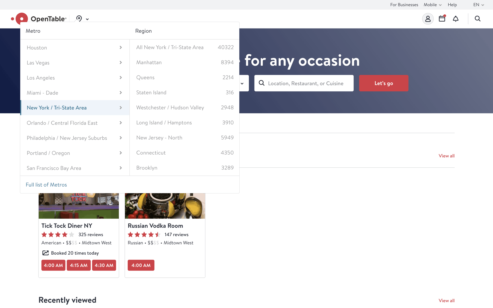 OpenTable Web Food & Drink interface screenshot 15