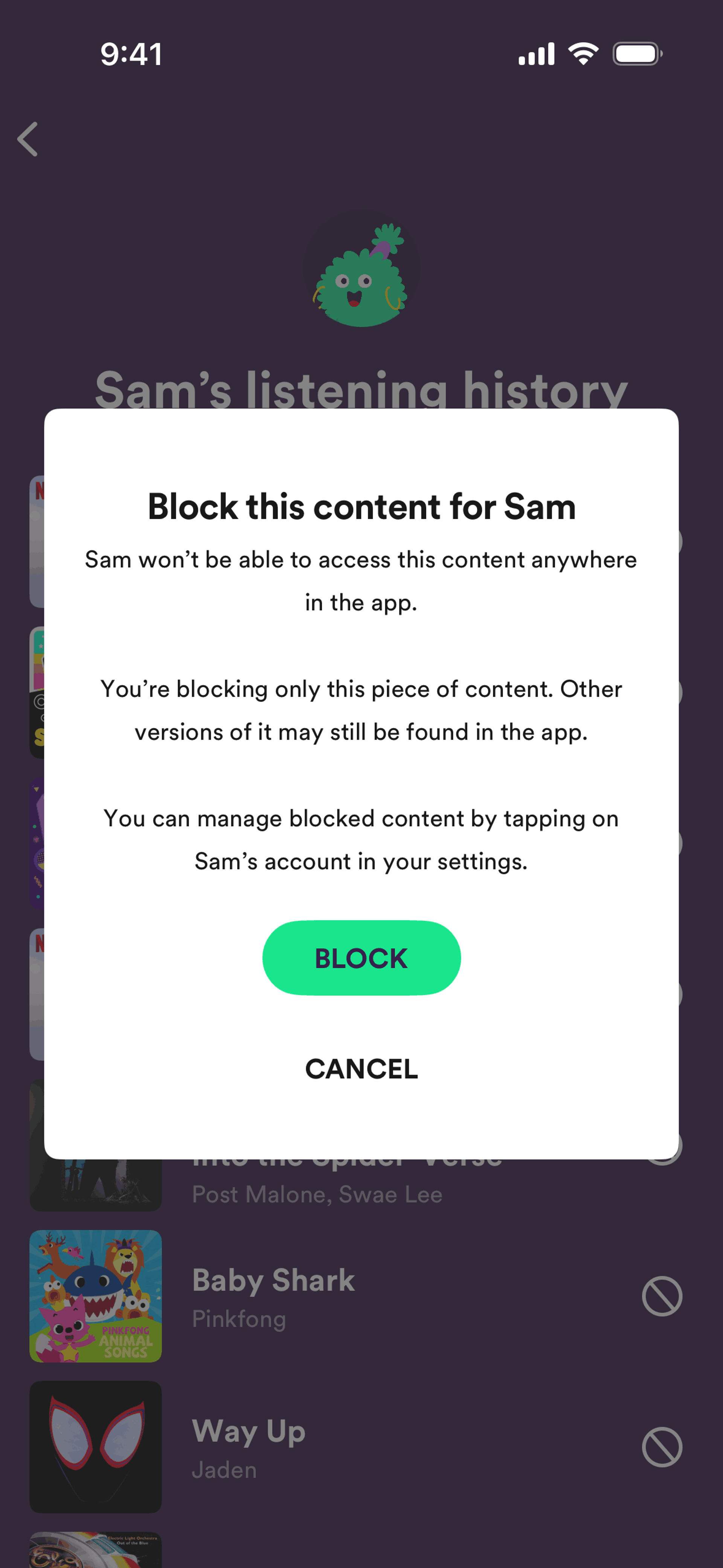 Spotify Kids iOS Music & Audio interface screenshot 20