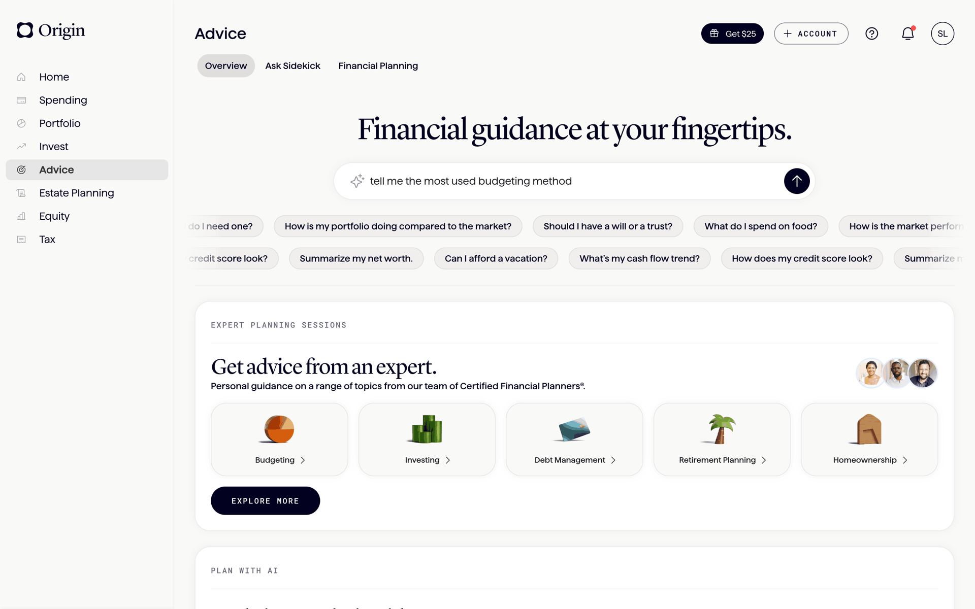 Origin Web Finance interface screenshot 23