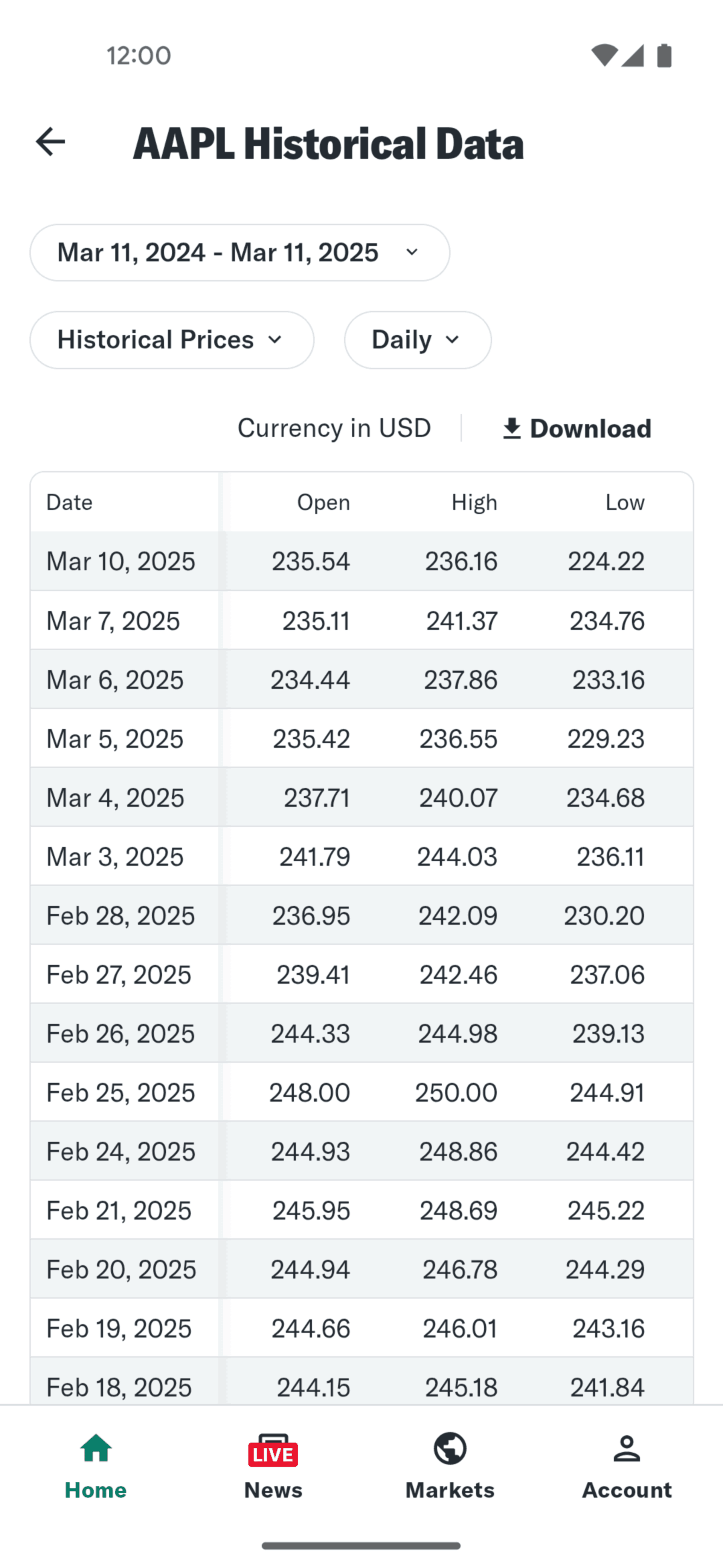 Yahoo Finance Android Finance interface screenshot 11