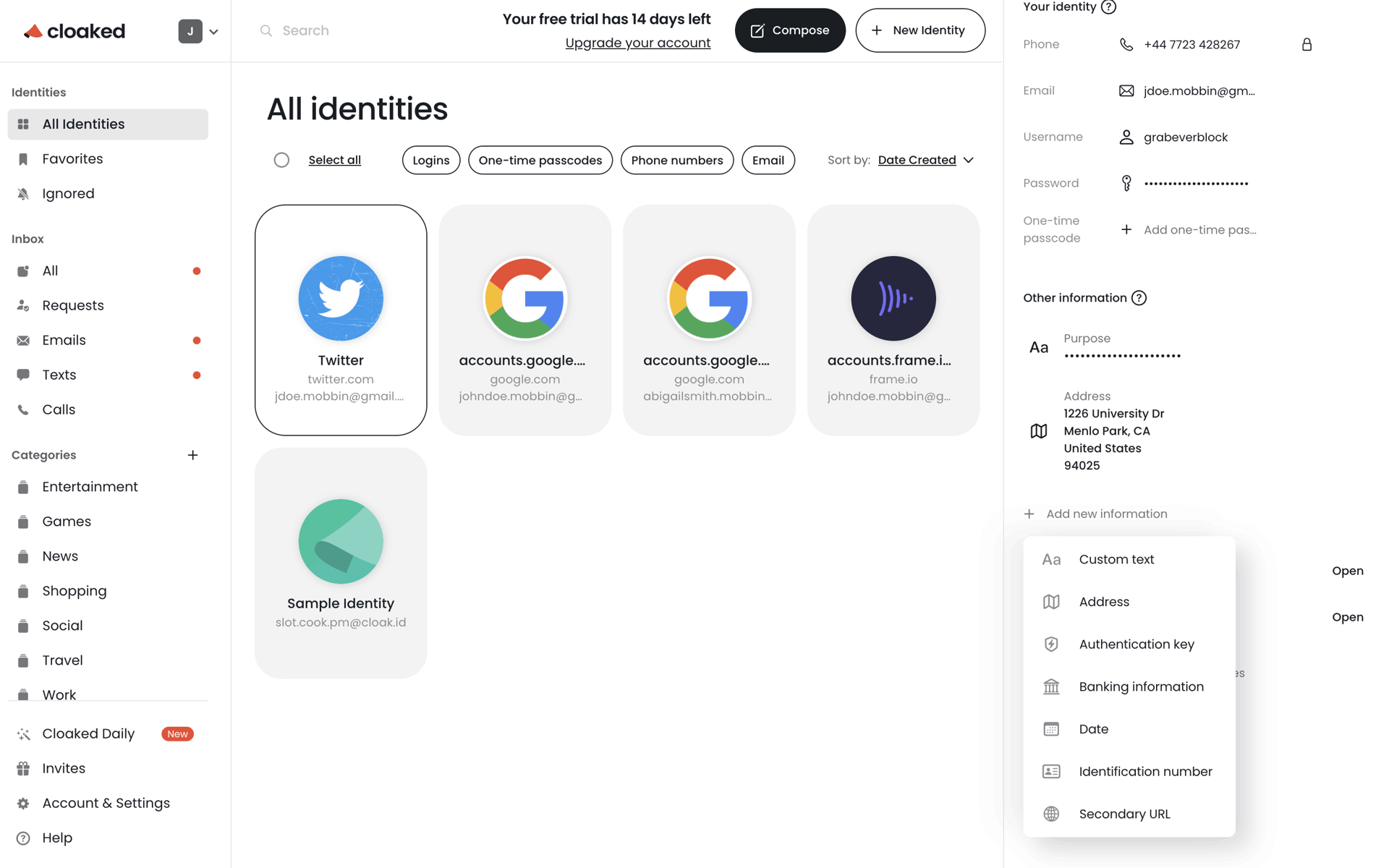 Cloaked Web Productivity interface screenshot 5