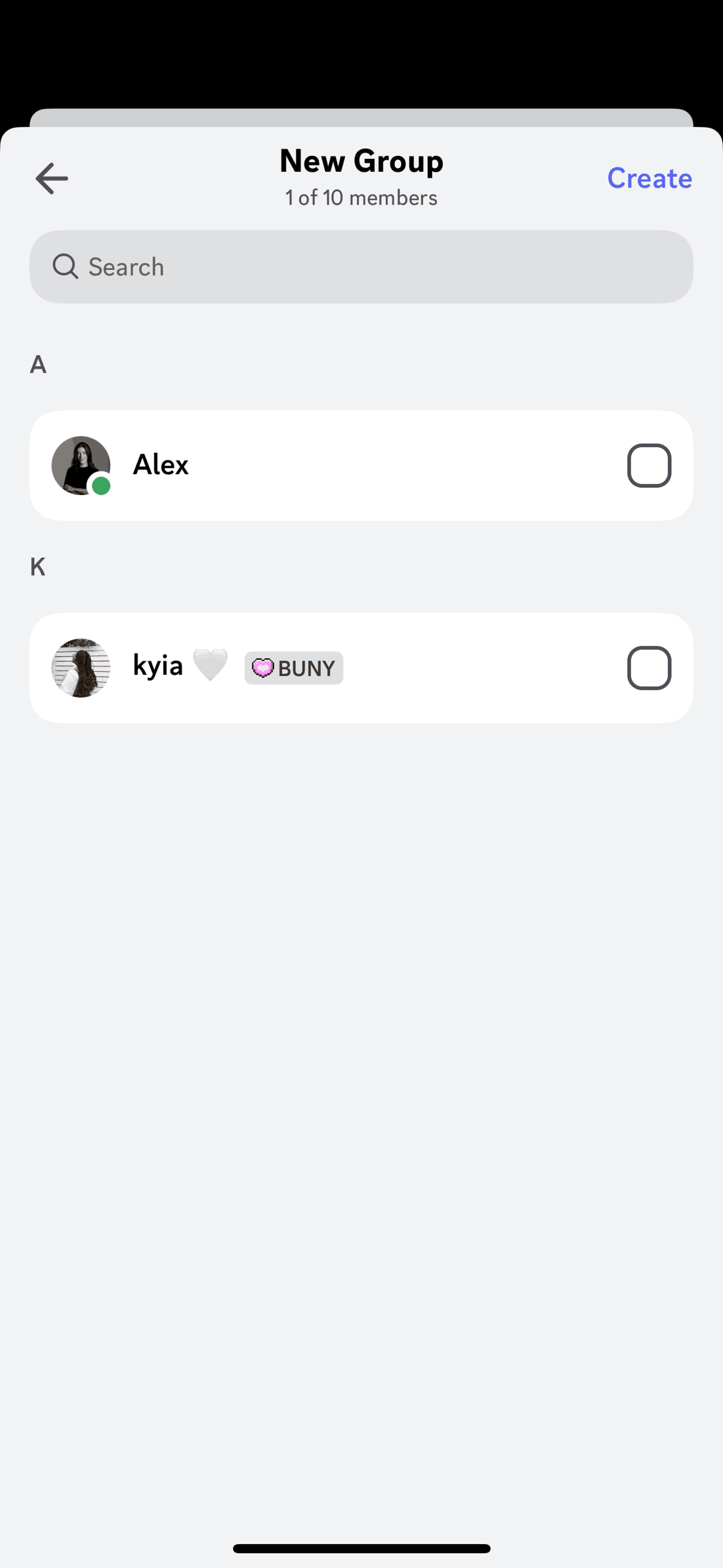 Creating a group on Discord (ios) screen 2