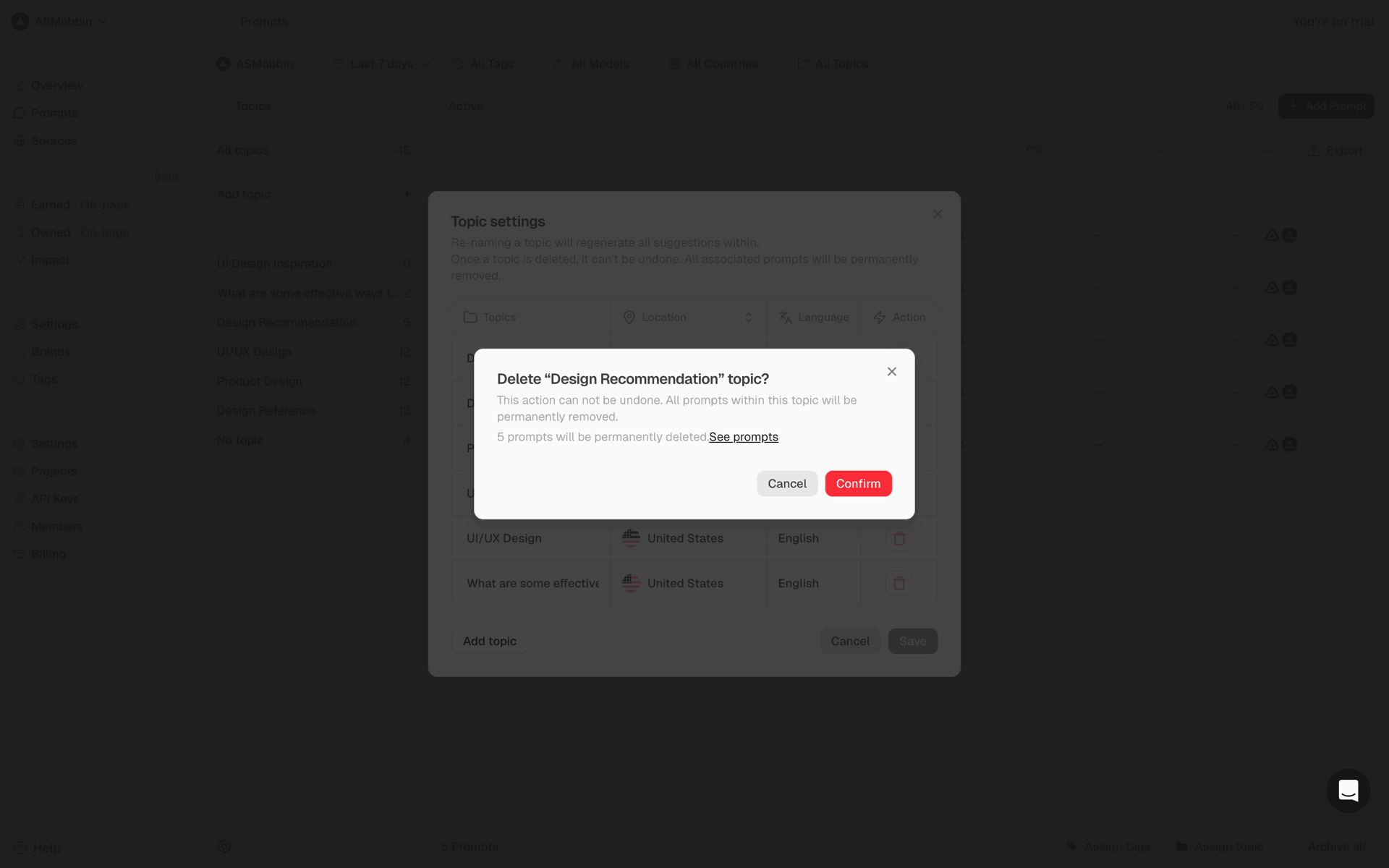 Peec AI Web Business interface screenshot 9