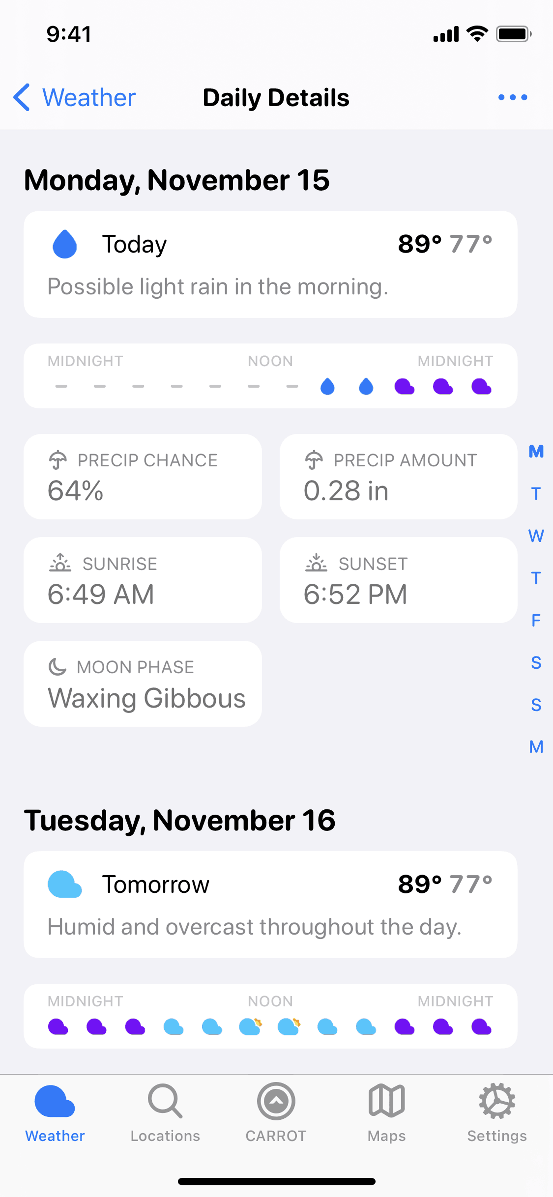 CARROT Weather iOS Lifestyle interface screenshot 21