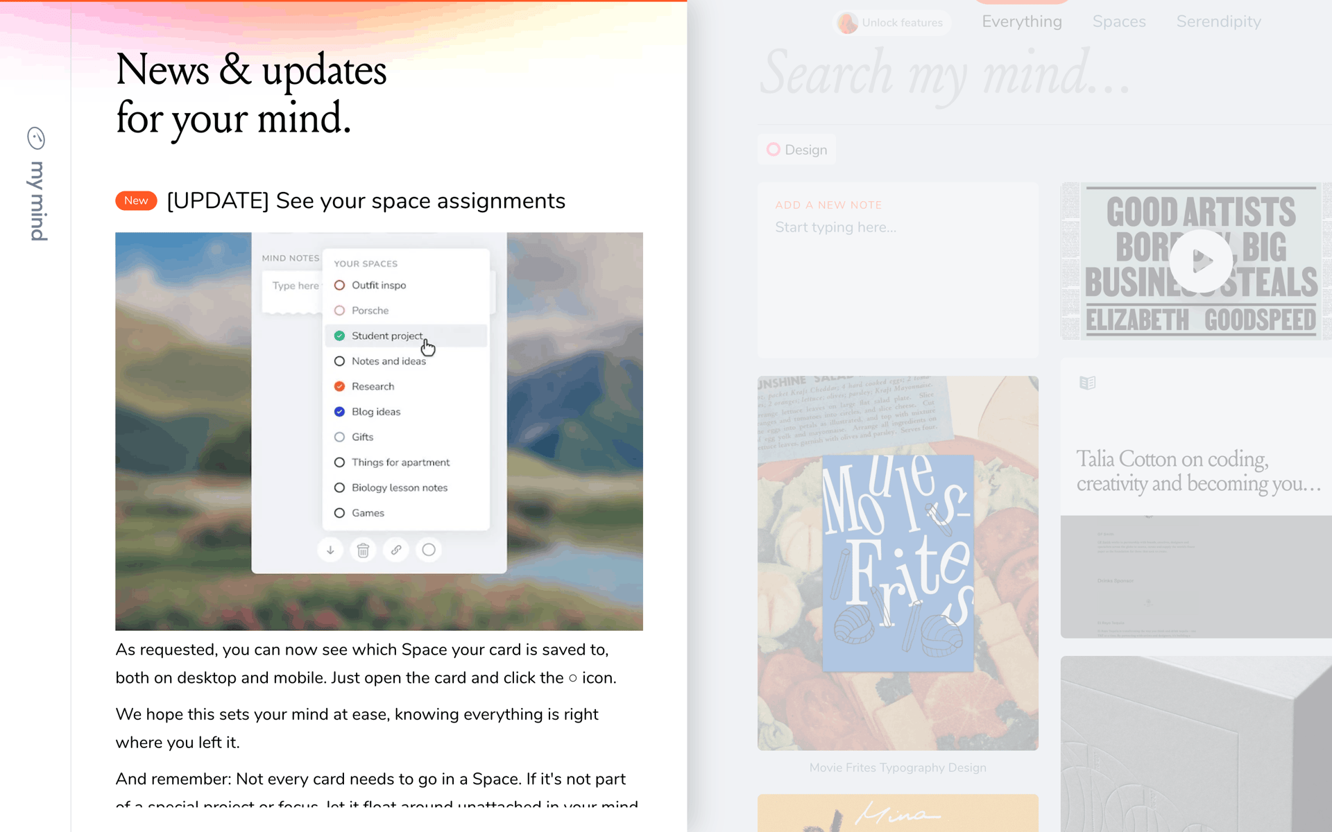 mymind Web Productivity interface screenshot 9
