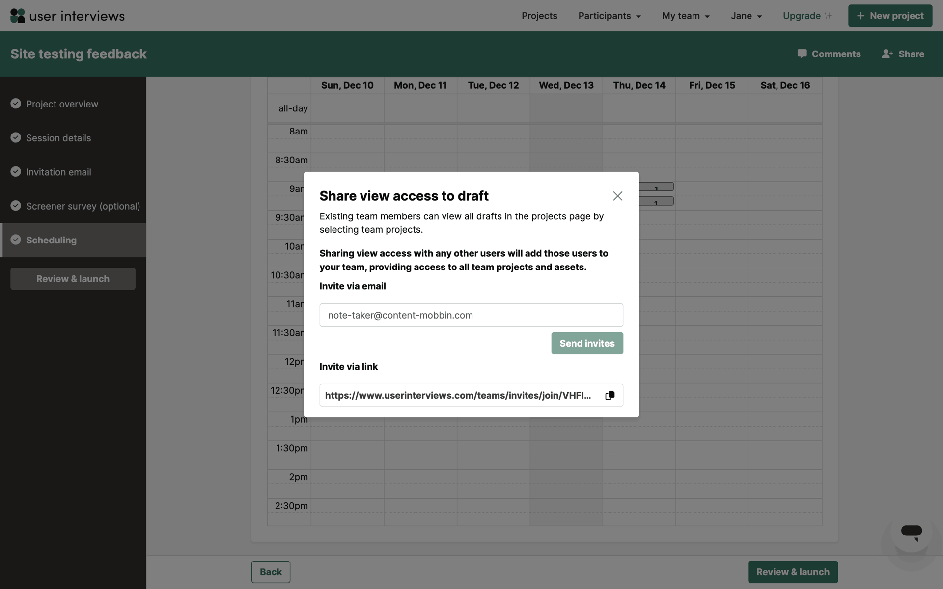 User Interviews Web Business interface screenshot 11