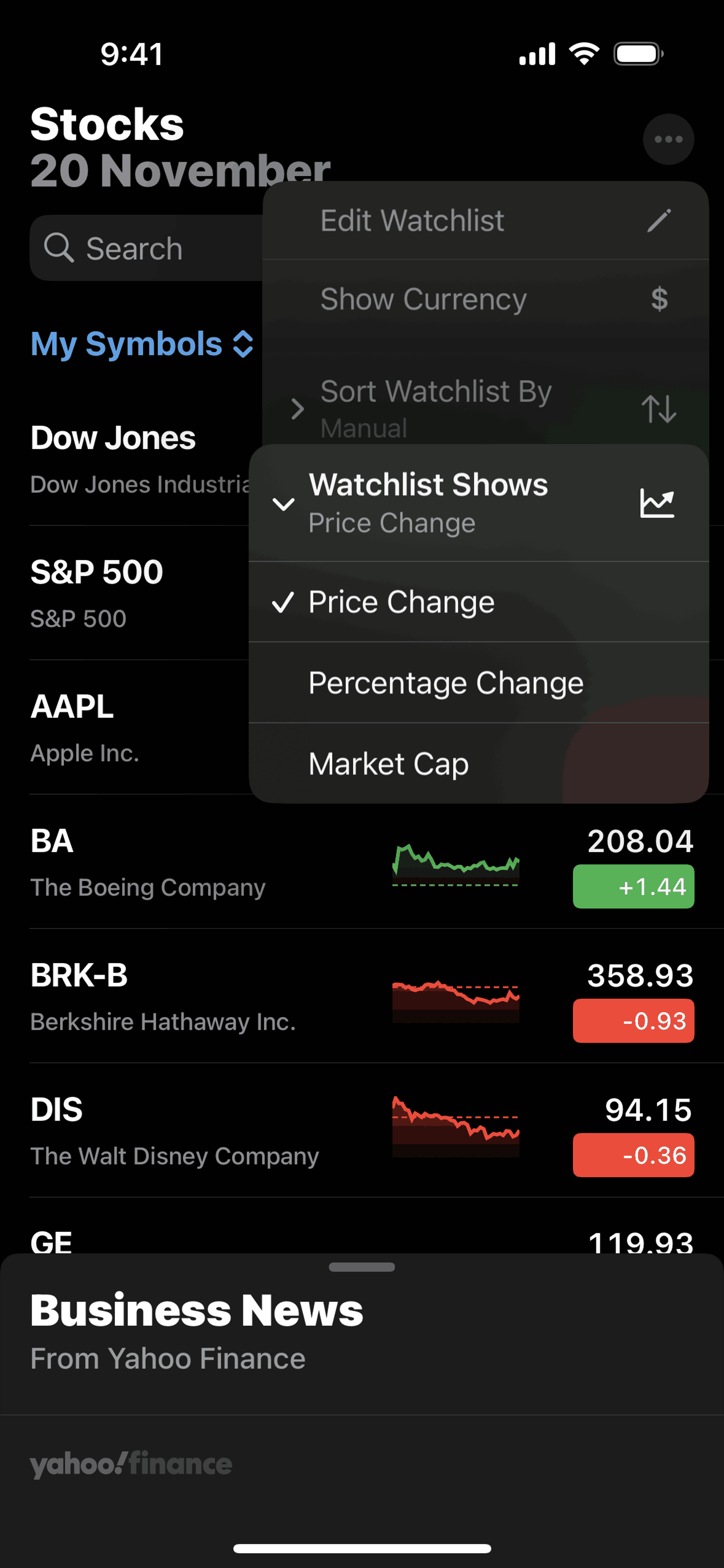 Stocks iOS Finance interface screenshot 11