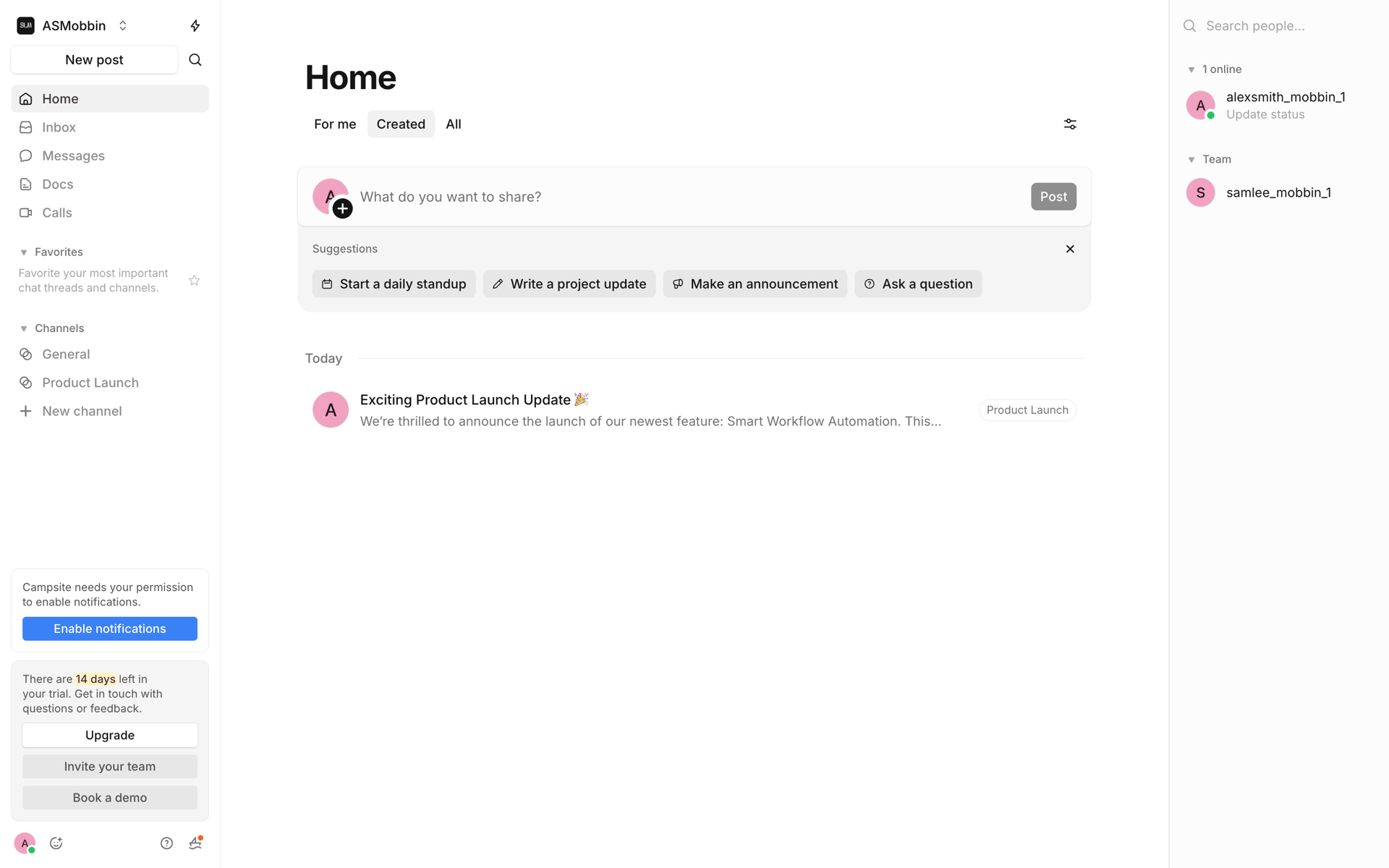 Campsite Web Productivity interface screenshot 21